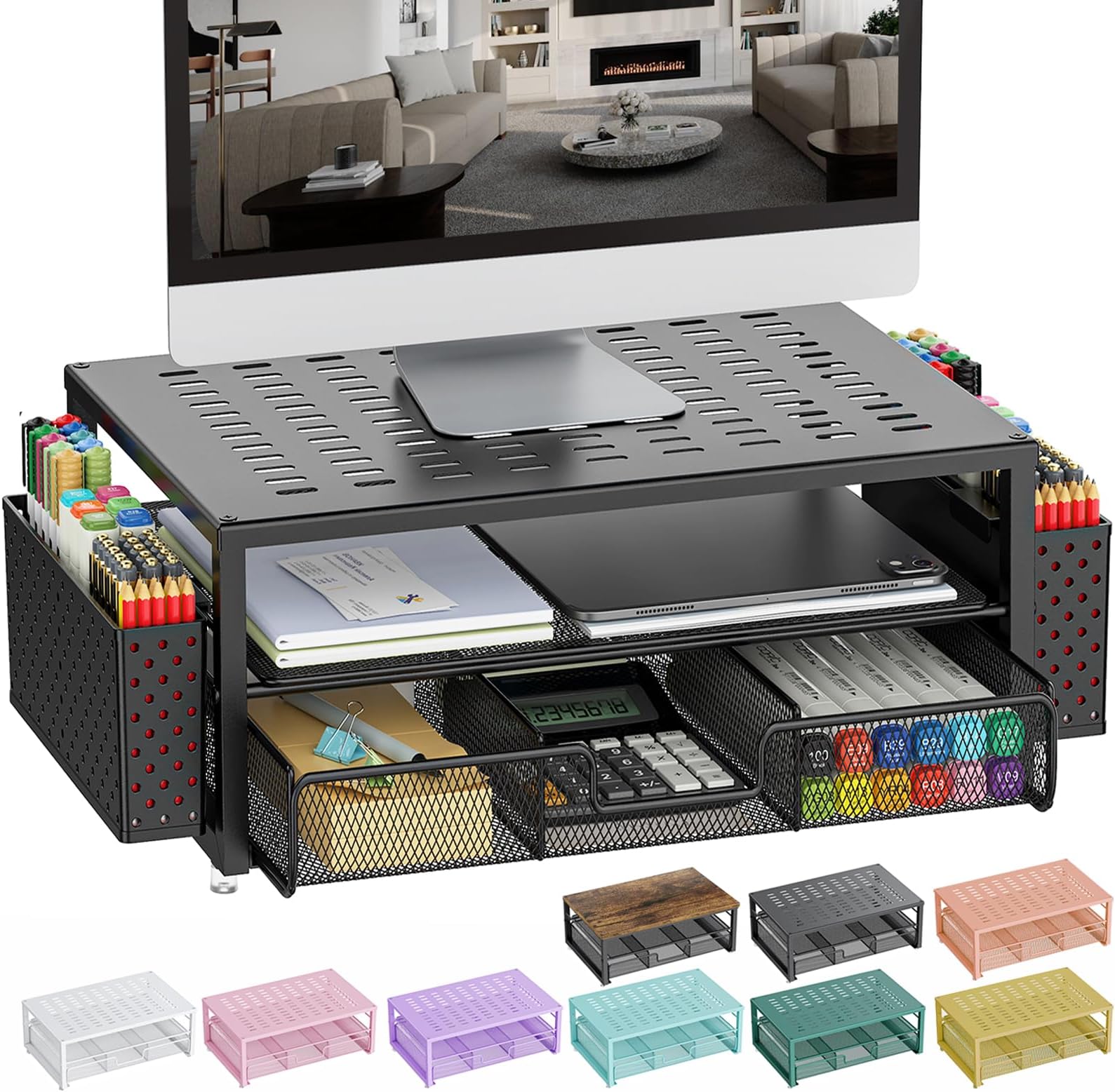 Amazon.com: Zimilar Monitor Stand Riser with Metal Mesh Drawer + Dual ...