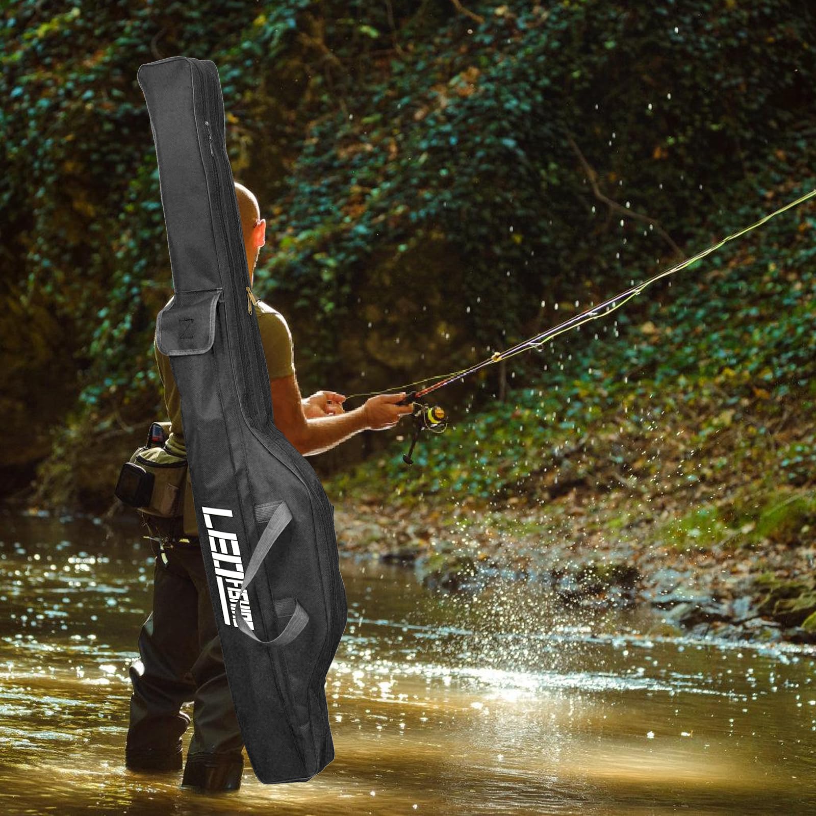 Bolsa De Pesca, Bolsas De Caña De Pescar 3 Capas, 150cm Plegable, Accesorios Para Equipo De Pesca(Negro)