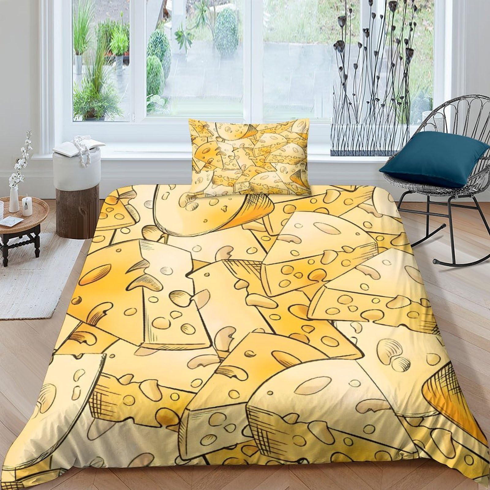 Gdekcieas Yellow Covered With Cheese Duvet Cover Comforter Cover For Teens Adults Kids 2 Pcs Soft Microfiber Bedding Set Breathable Decor Quilt Cover Ultra Soft Bedroom Home Decor Single（135X200cm）