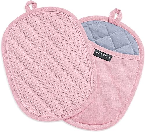 Rorecay Juegos de soportes de silicona para ollas almohadillas calientes para horno resistentes al calor con bolsillos agarre antideslizante para