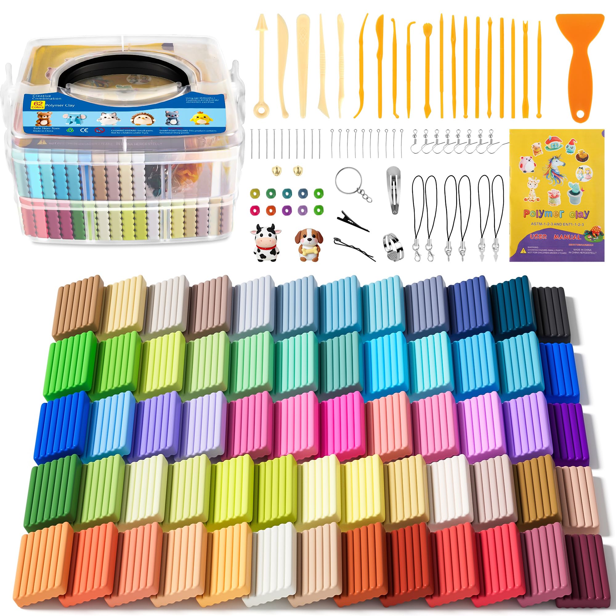 Aestd-ST Polymer Clay 62 Colors, Oven Bake Modeling Clay for Kids &amp; Artists