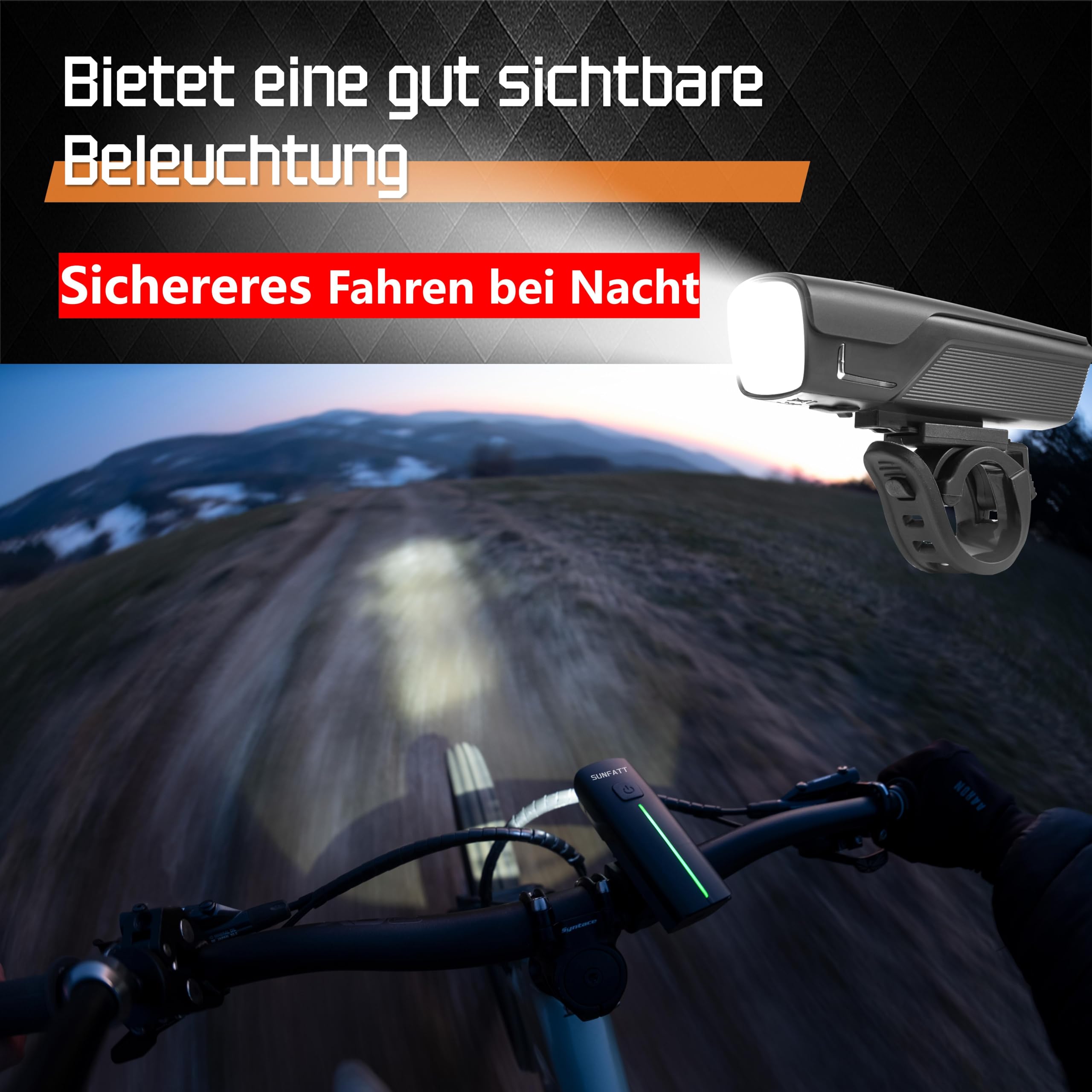 SUNFATT Fahrradlicht Set StVZO Zugelassen – 2600mAh Akku Fahrradbeleuchtung mit 50/30 Lux – IPX5 wasserdichte Fahrrad Lichter LED Set, USB Aufladbar – Helles Fahrrad Licht & Rücklicht für E-Bike