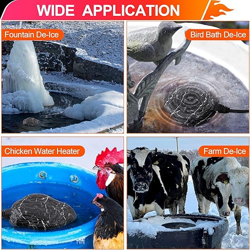 Miniatura 21 de Saillong Descongelador de baño para pájaros, roca calentada, sumergible de 80 W, calentador de agua de invierno controlado termostático con base