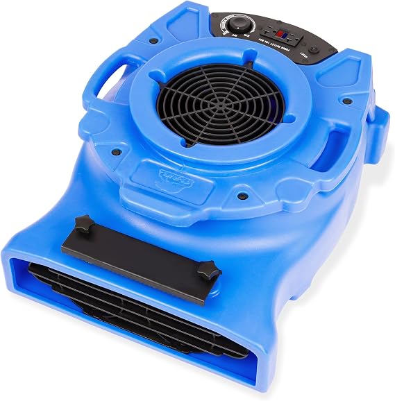 B-Air VENTLO-25 1/4 HP Low Profile Air Mover Carpet Dryer Floor Fan for Home Retail Plumbing Water Damage Restoration Equipment, Blue