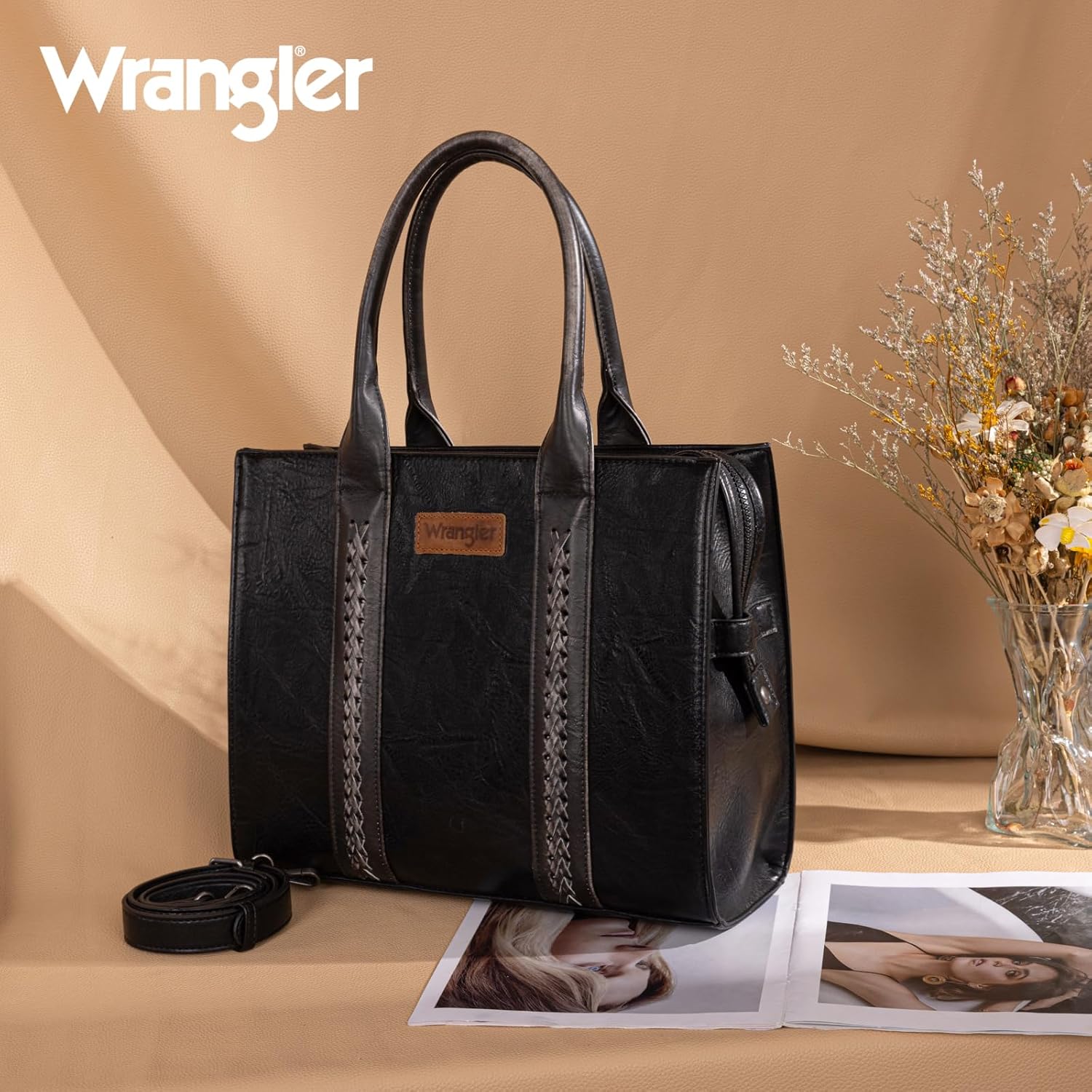 Montana West × Wrangler Large Tote Bags Purses for Women Work Top-Handle Handbags with Strap - Image 3