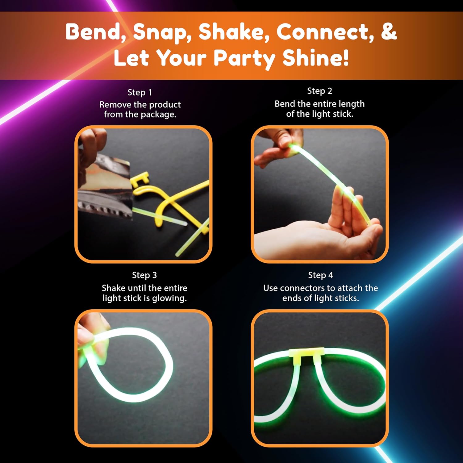 Glow Fever Glow In The Dark 20ct Bendable Glow Stick Glasses with Connectors - Glow Glasses Party Pack for Concert, Halloween & Birthday Party Party Favors - Multi