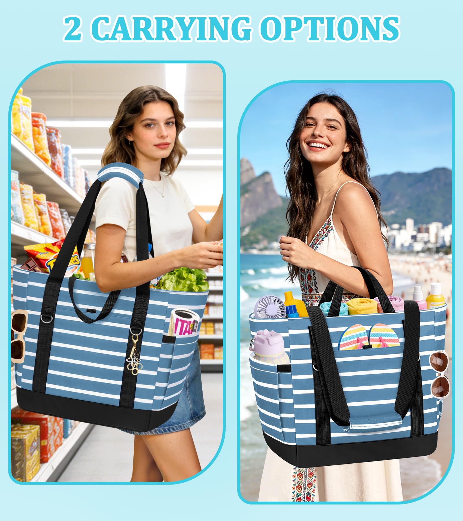 LUROON Borsa Mare Donna Grande XXL con Borsa Frigo, Borsa Spiaggia Famiglia Impermeabile con Cerniera, Pieghevole e Leggera Borse Tracolla Donna per Shopping Viaggio Campeggio