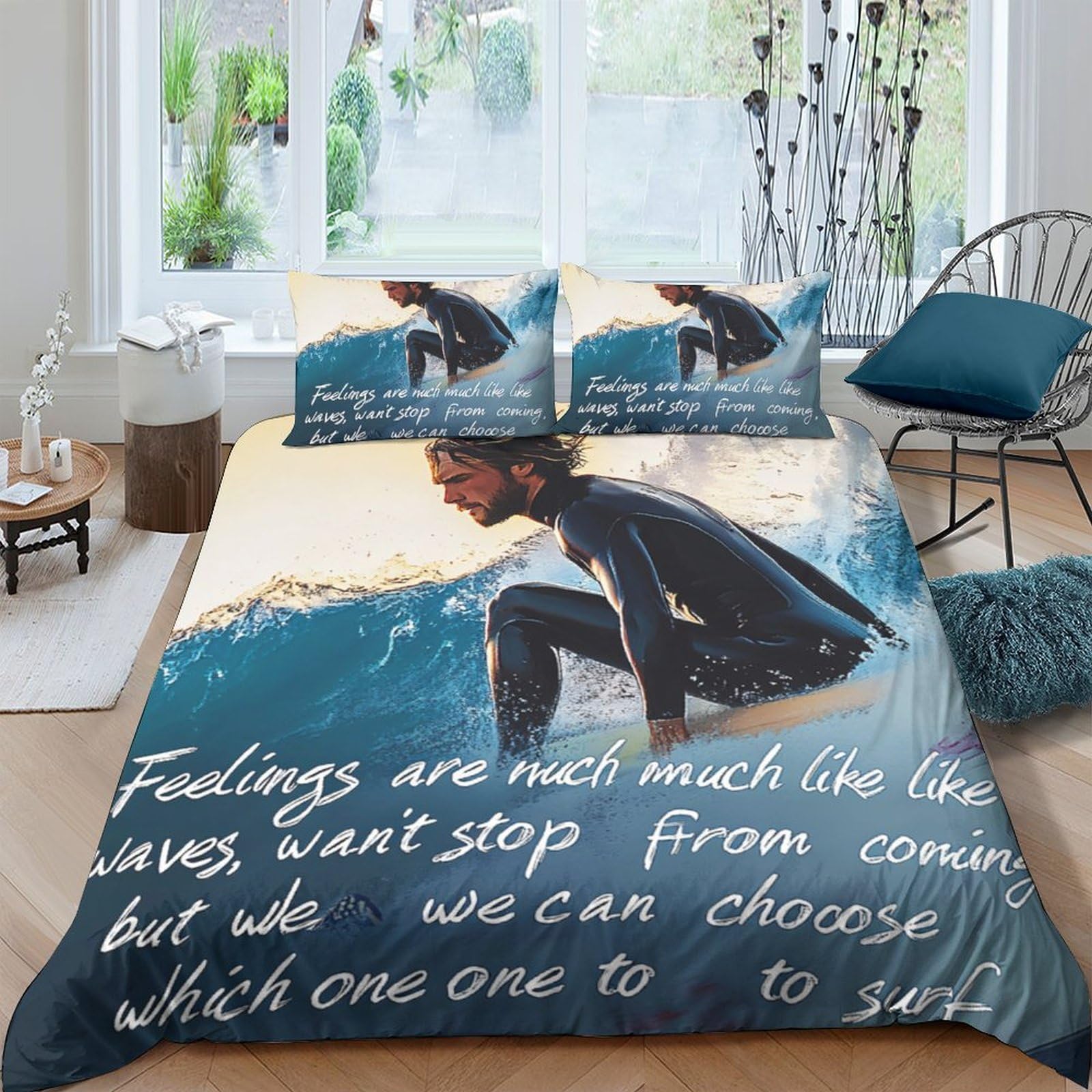 Ctjqhvkz Style-4 3D Printed Surfer Ocean Wave Fitted Sheet Microfiber Soft Anti-Slip Bed Cover Bedroom Decor Machine Washable Single（135X200cm）