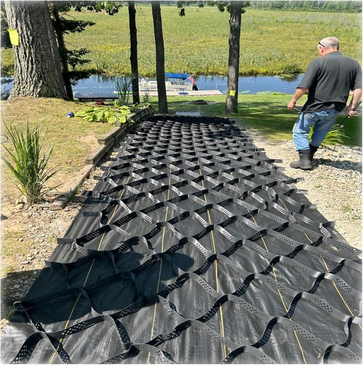 LWJSOCP Geo Grid,Driveway Stabilization Grid - 2" Height Slope Yard Geo Grid for Gravel, Soil, Rocks, Grass - Durable Plastic Shed Base for Enhanced Stability & Drainage