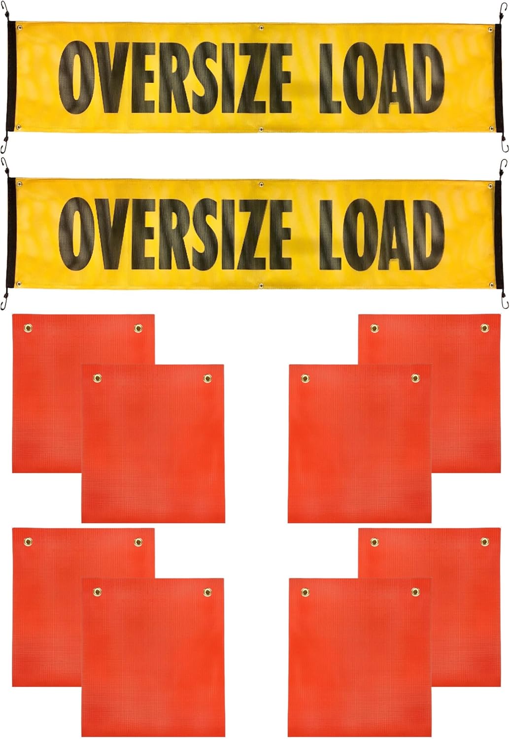 Oversize Load Sign For Trucks - Heavy Duty Oversize Load Banner with Bungee Hooks and Orange Safety Flags with Grommets Kit