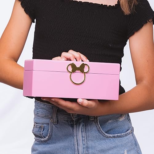 Miniatura 2 de Disney Minnie Mouse Gold Icon - Joyero de madera laca rosa, organizador de joyas, con licencia oficial