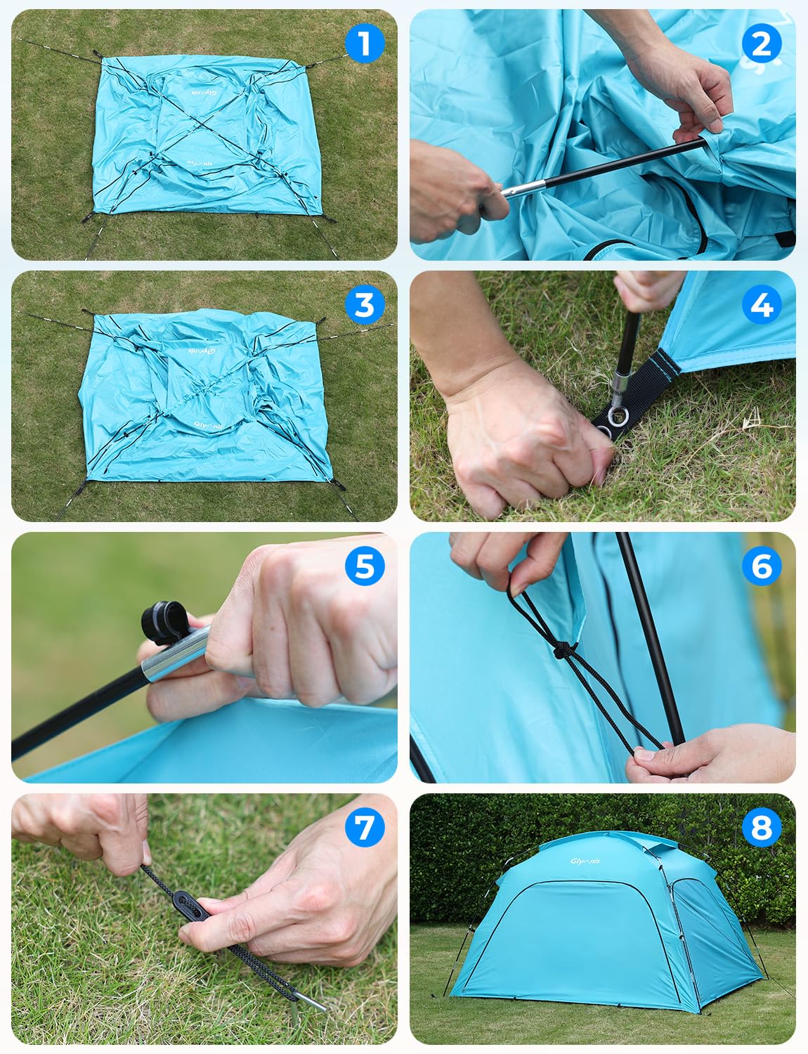 Glymnis Tenda da spiaggia grande per 3-4 persone, portatile, protezione UV, riparo dal sole, tenda leggera per picnic e pesca