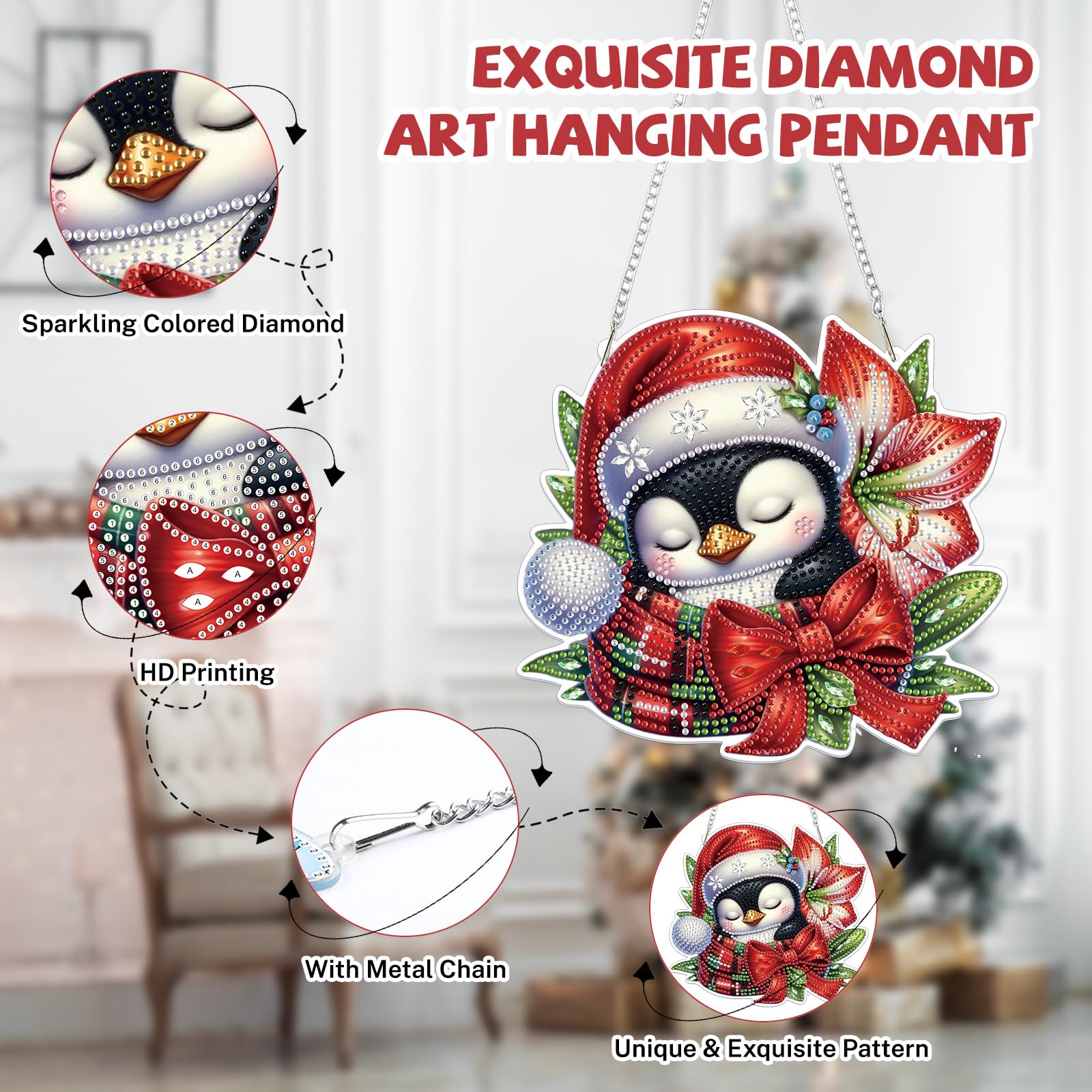 Lxmsja Christmas Diamond Art Hanging Ornaments for Adults Kids Christmas Diamond Painting Penguin Kits - Image 3
