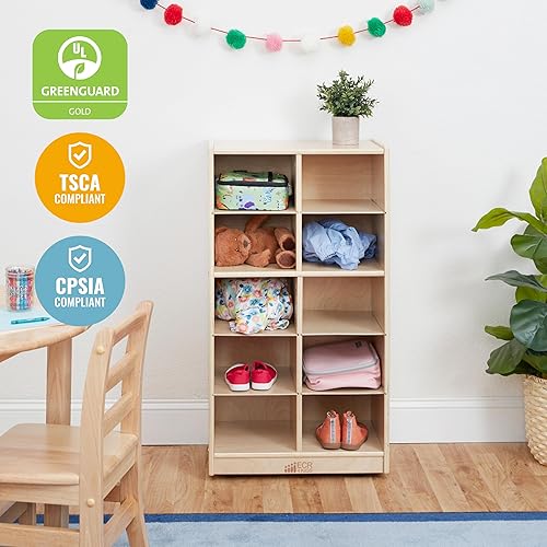 Miniatura 6 de ECR4Kids Gabinete de almacenamiento de bandeja móvil de 10 compartimentos, 5x2, muebles de aula, natural