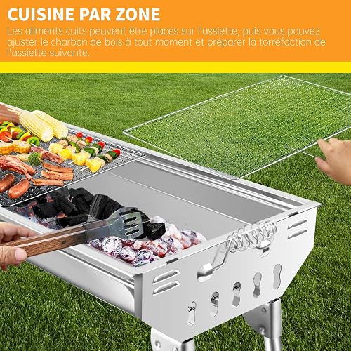 Sunjas Barbecue au charbon de bois en acier inoxydable - Barbecue d'extérieur pliable - Barbecue de camping portable - 74 x 33,5 x 71,5 cm - 5