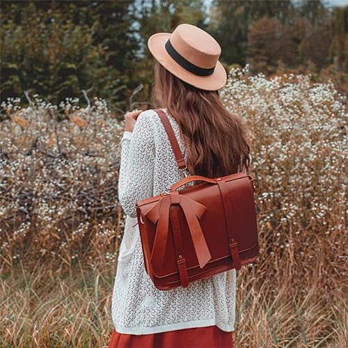 Miniatura 15 de ECOSUSI Maletín para mujer, mochila de mensajero de cuero sintético de 14 pulgadas, bolsa para computadora portátil, bolsa para computadora