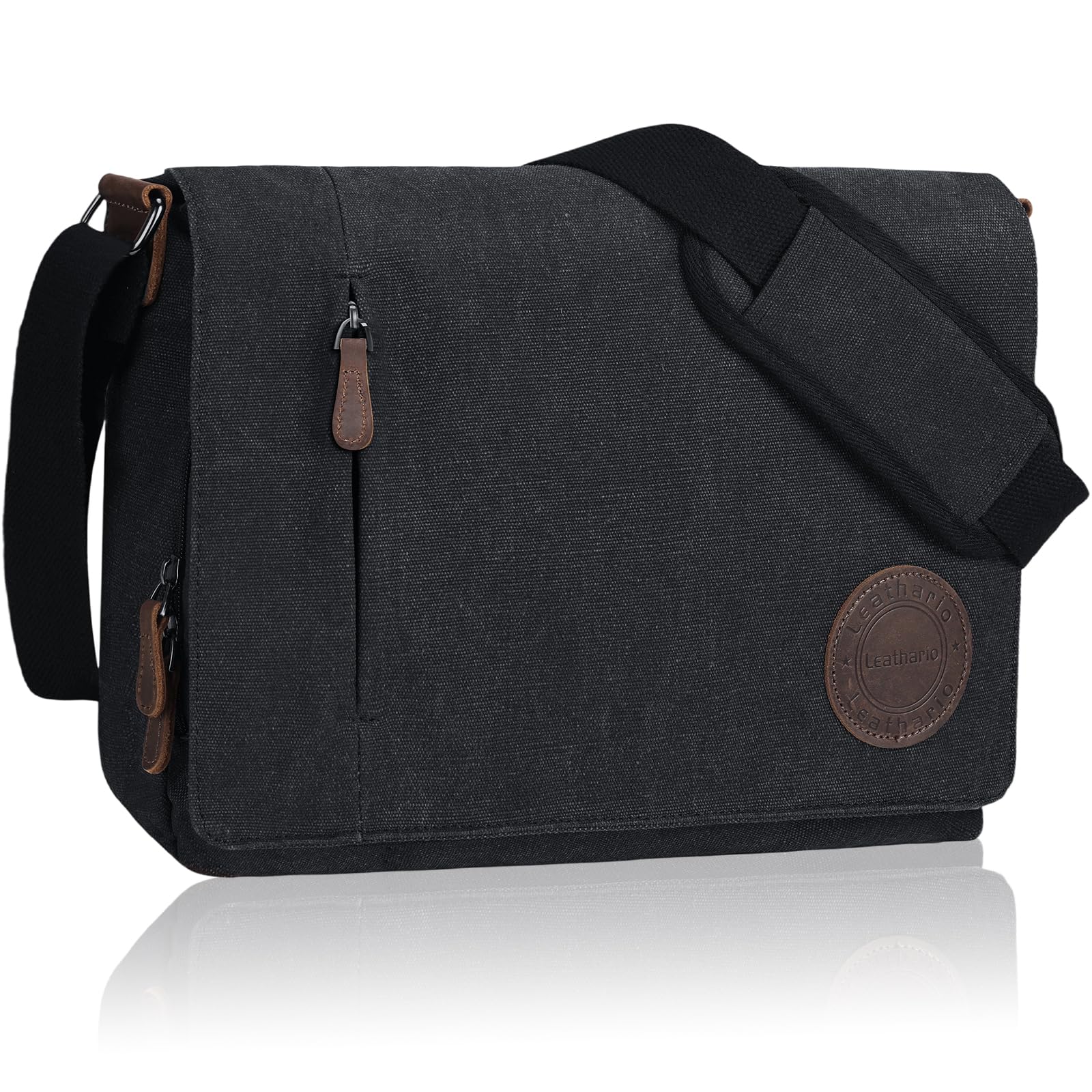 Leathario Bolso Bandolera de Lona y Piel para Hombre, Bolso de Hombro Tela para Uso Diario, Bolso Mensajero para Ocasiones como Viajes, Ferias, Compras, Trabajo y Universidad