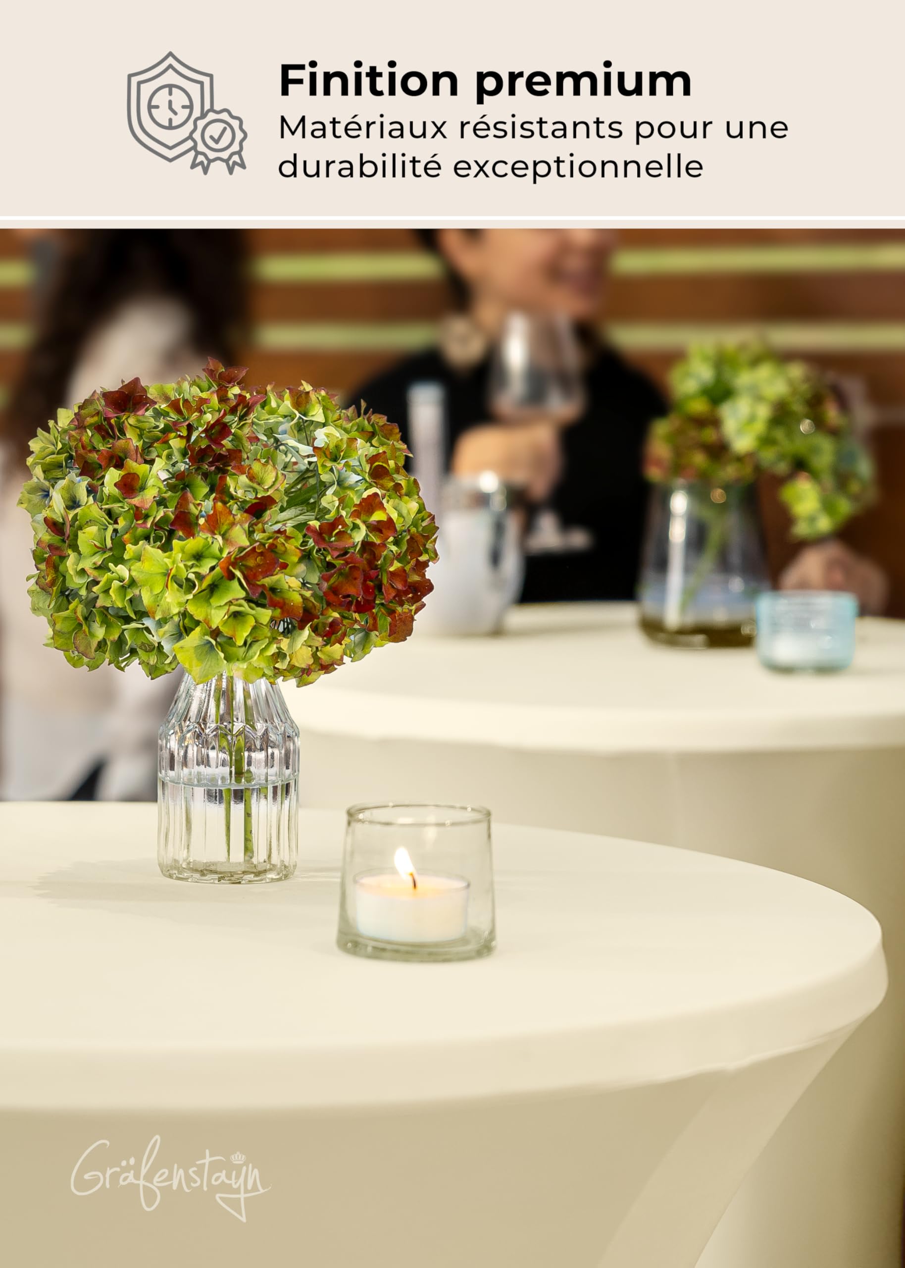 Gräfenstayn® Diana Lot de 2 Housses pour Mange-debou Table Haute de Bistro - Multiples Couleurs et Tailles pour Un diamètre de Table de Ø 60 cm • Ø 70 cm • Ø 80 cm (Crème, Ø 80)