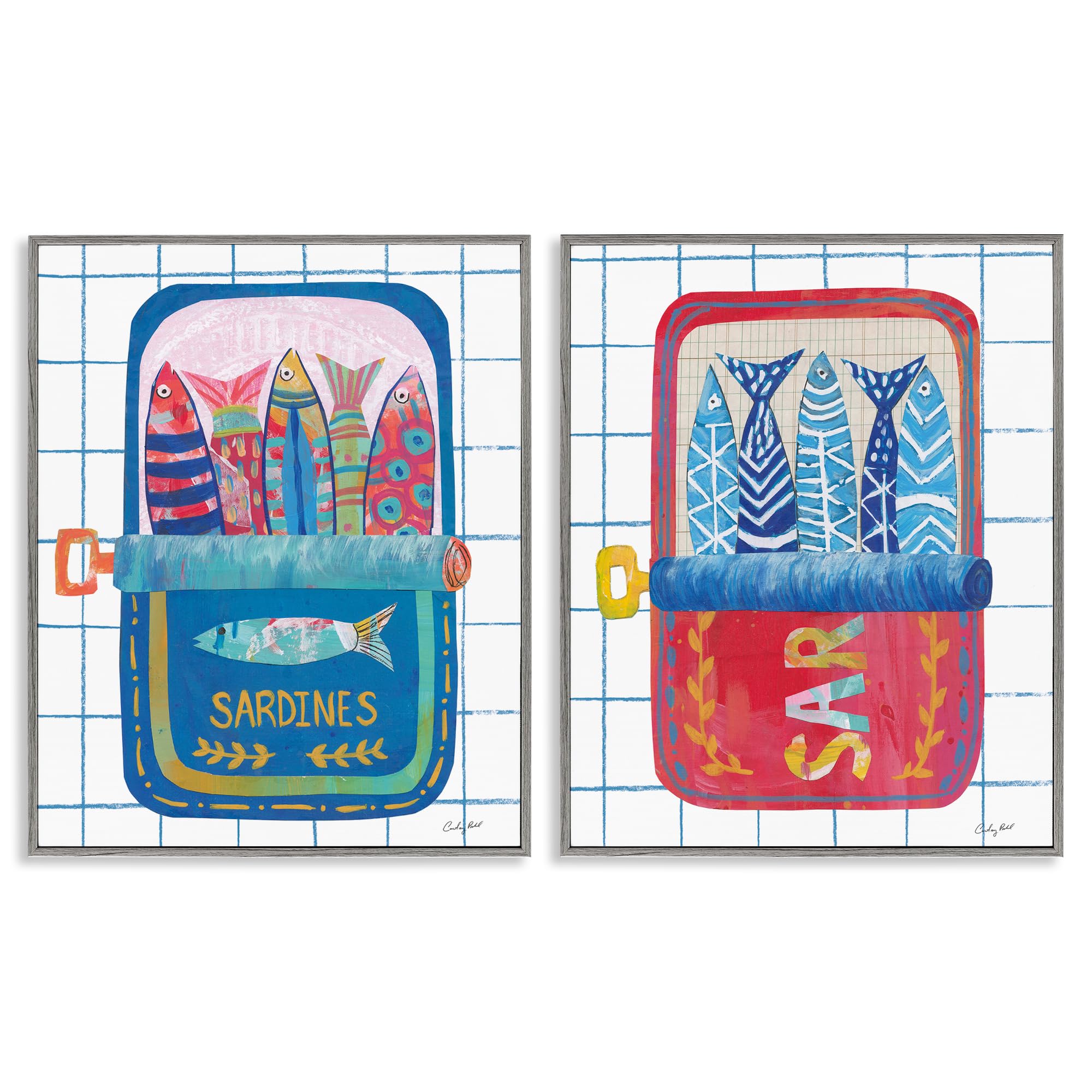 'Whimsical Silly Sardines'| 2pc Framed Giclee Art Set 2