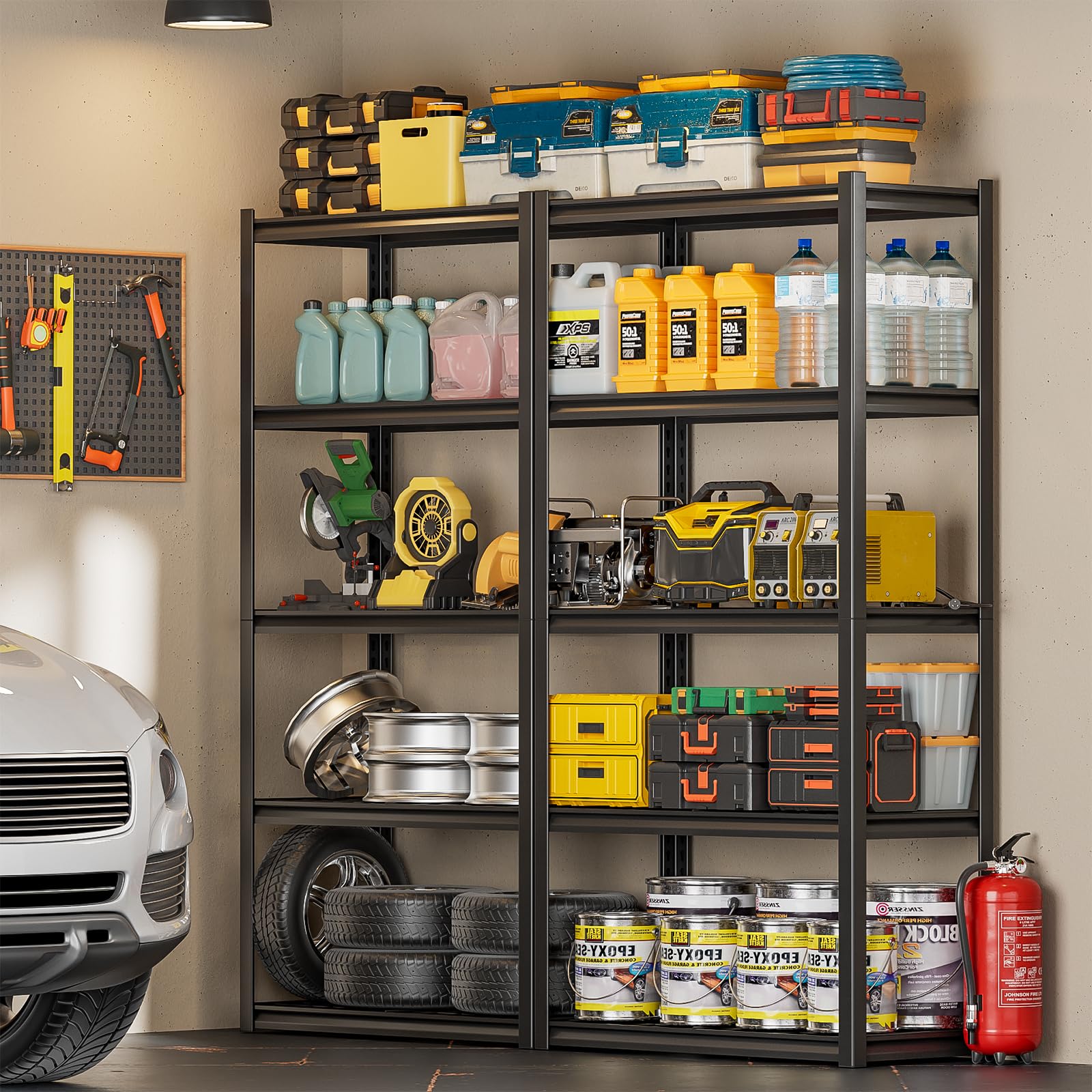 Himimi Scaffale per Carichi Pesanti in Metallo 90x40x182 cm, Portata 1000kg, Scaffalatura a 5 Ripiani a Griglia Regolabili, Scaffale ad Incastro per Garage Cantina Magazzino Officina Cucina, Nero