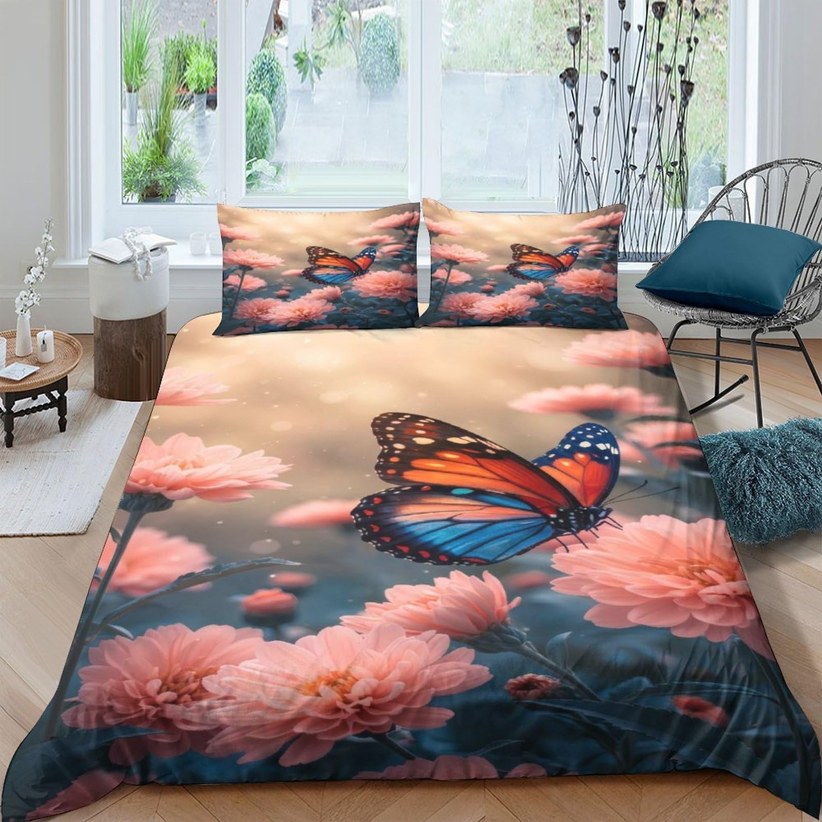 Ctjqhvkz Style-10 3D Printed Butterfly Blossom Fitted Sheet Microfiber Soft Breathable Floral Bed Cover For Bedroom Dorm Mattress Decor Single（135X200cm）