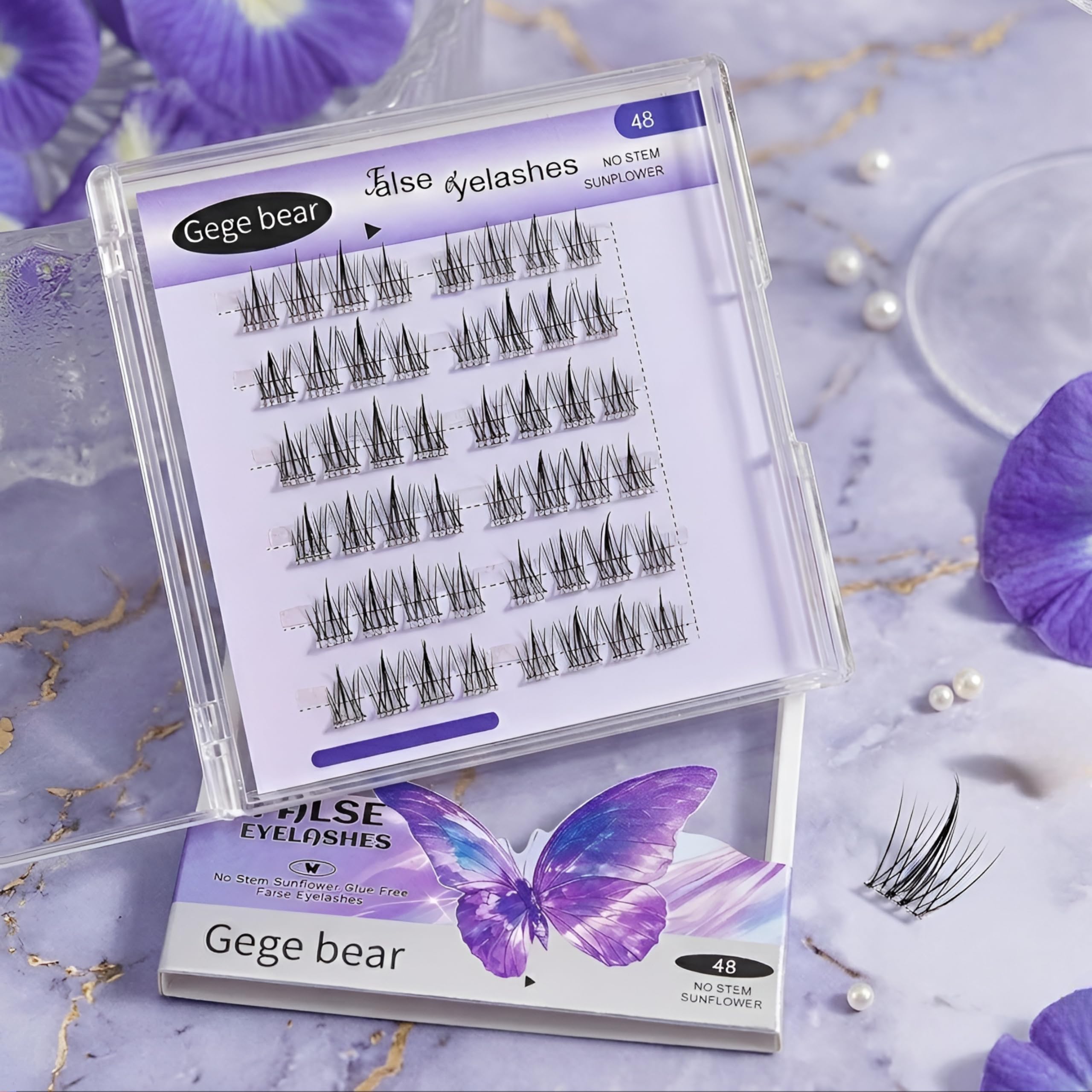 Gege Bear No Stalk Glue-Free False Eyelashes | Natural Volume & Curl Effect | Reusable Individual Cluster Lashes | Sunflower Style | Transparent Butterfly Packaging | Easy to Apply | Lightweight, Comfortable Wear | Sensitive Eye Friendly | Kawaii Eye Makeup Look For Girls-image-18