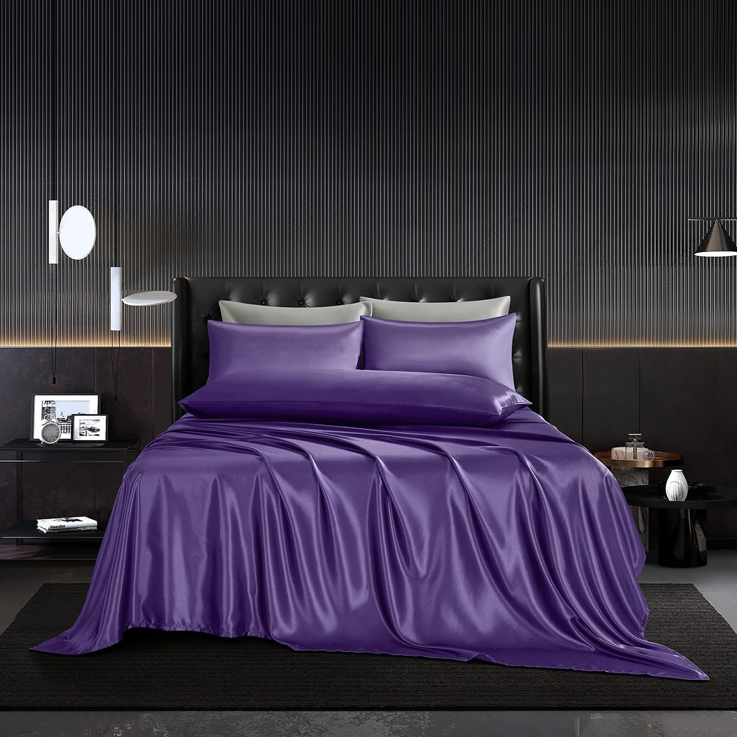 Silky Satin Silk Duvet Cover, 22 Momme Mulberry Silk, Hypoallergenic,for Hair Beauty, Prevent Side Sleeping Wrinkles, Have Good Dreams (King (104"x90"), Purple)-image-38