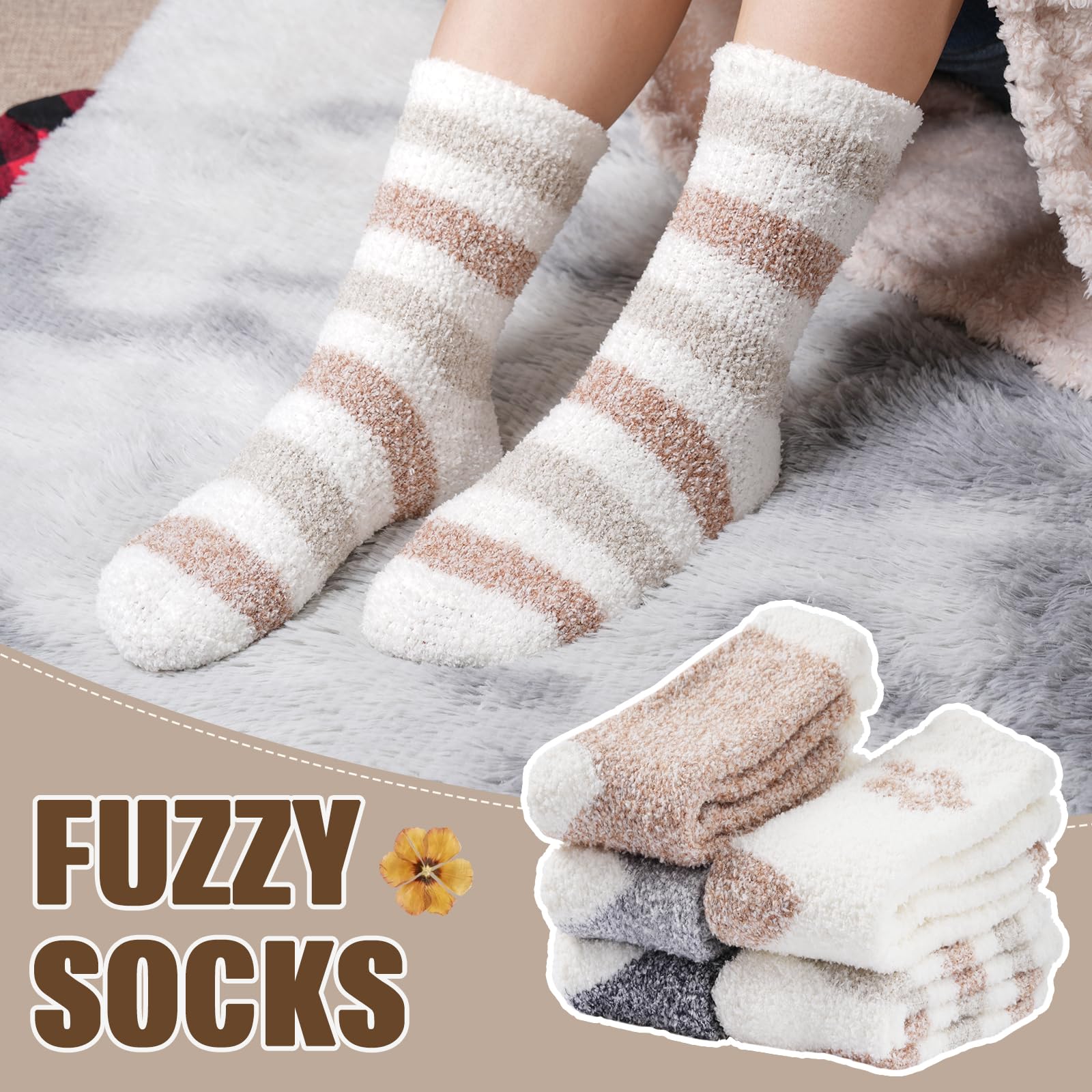 Fuzzy Socks for Women Cozy Warm Fluffy Winter Valentine's Day Gifts Slipper Plush Soft Spa Socks 5 Pairs