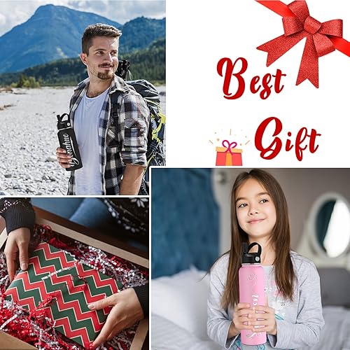 Miniatura 7 de GIFTSDIY Botellas de agua personalizadas con tapa de pajilla, botellas de agua deportivas grabadas de 24 onzas con nombre, logotipo, monograma para