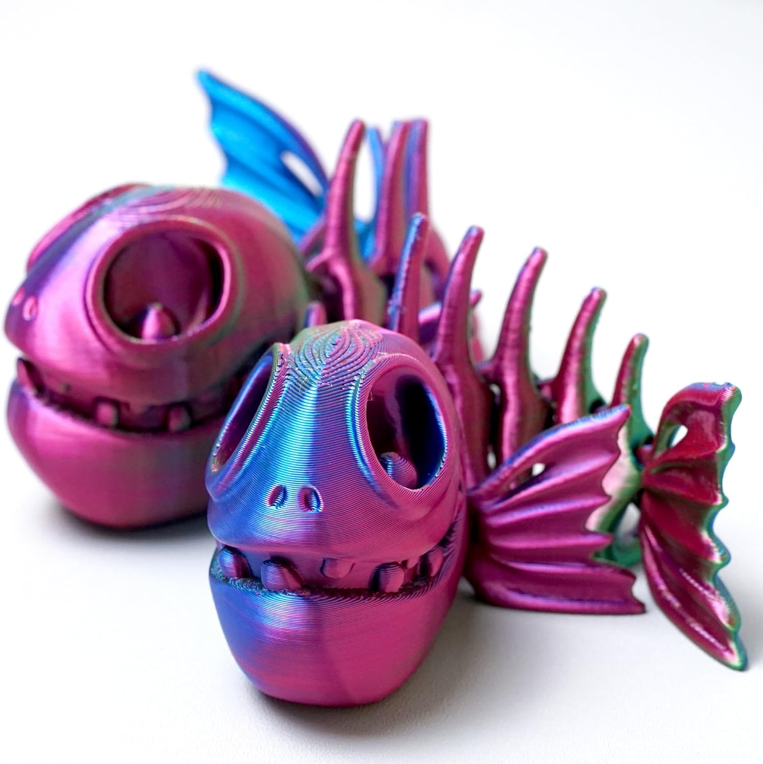 2PCS 3D Printed Skeleton Fish Model,Flexible Realistic Articulated Animal Fidget Toys,Mystery Figurines Gifts for Easter Basket Stuffers,Executive Desk Funny Décor and Festival Collectible (RGB)