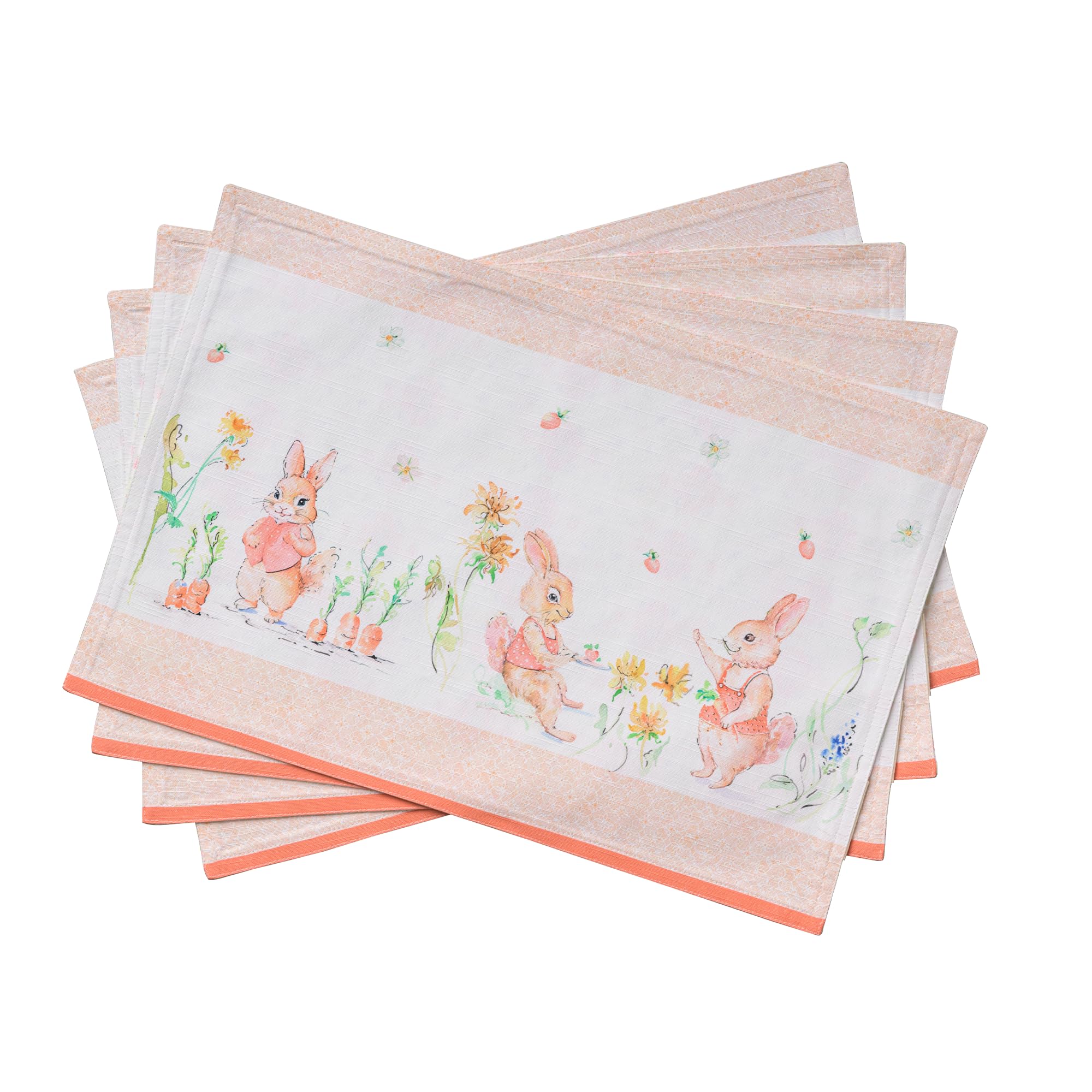 Maison D' Hermine 008 - Bunny Party Placemats Set Of 4 100% Cotton Washable Reusable Table Mats For Home Kitchen Dining Party Wedding Restaurant Spring Summer (Bunny Party, 33 Cm X 48 Cm)