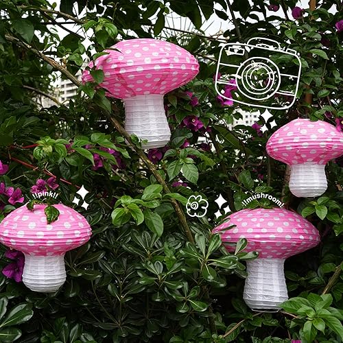 Miniatura 8 de 4 linternas de papel de hongo, Cynzia grandes faroles de papel del país de las maravillas y selva, adorno colgante con temática de selva, decoración