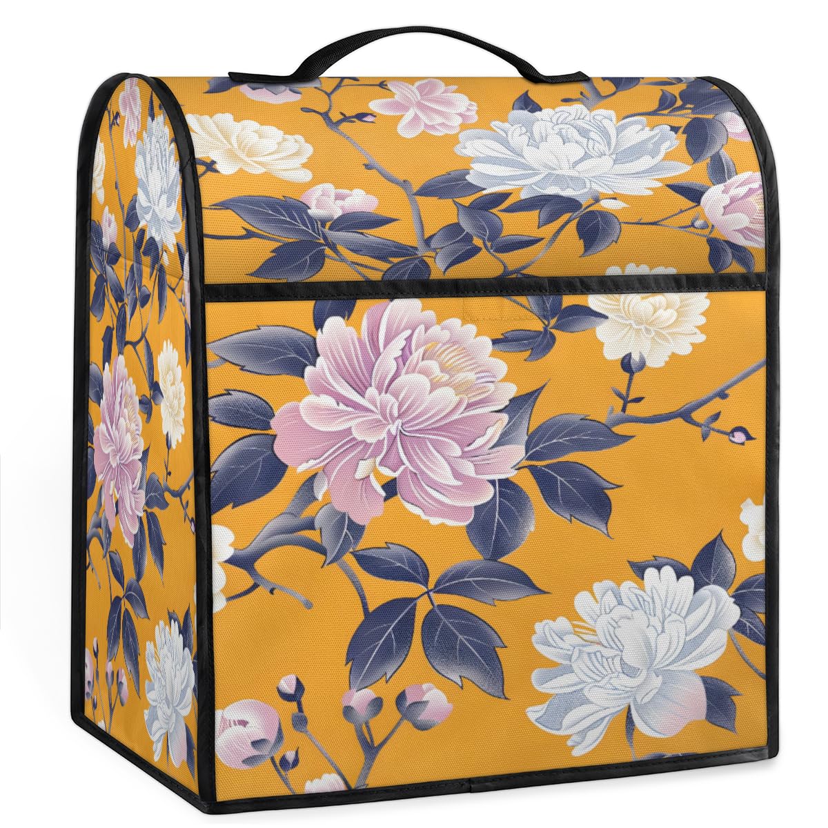 Coffee Maker Cover Yellow Peony Kitchen Appliance Covers Small Appliance Covers Blender Cover Juicer Cover Dust Covers for Kitchen Appliances with Top Handle and Pockets,Washable,B381