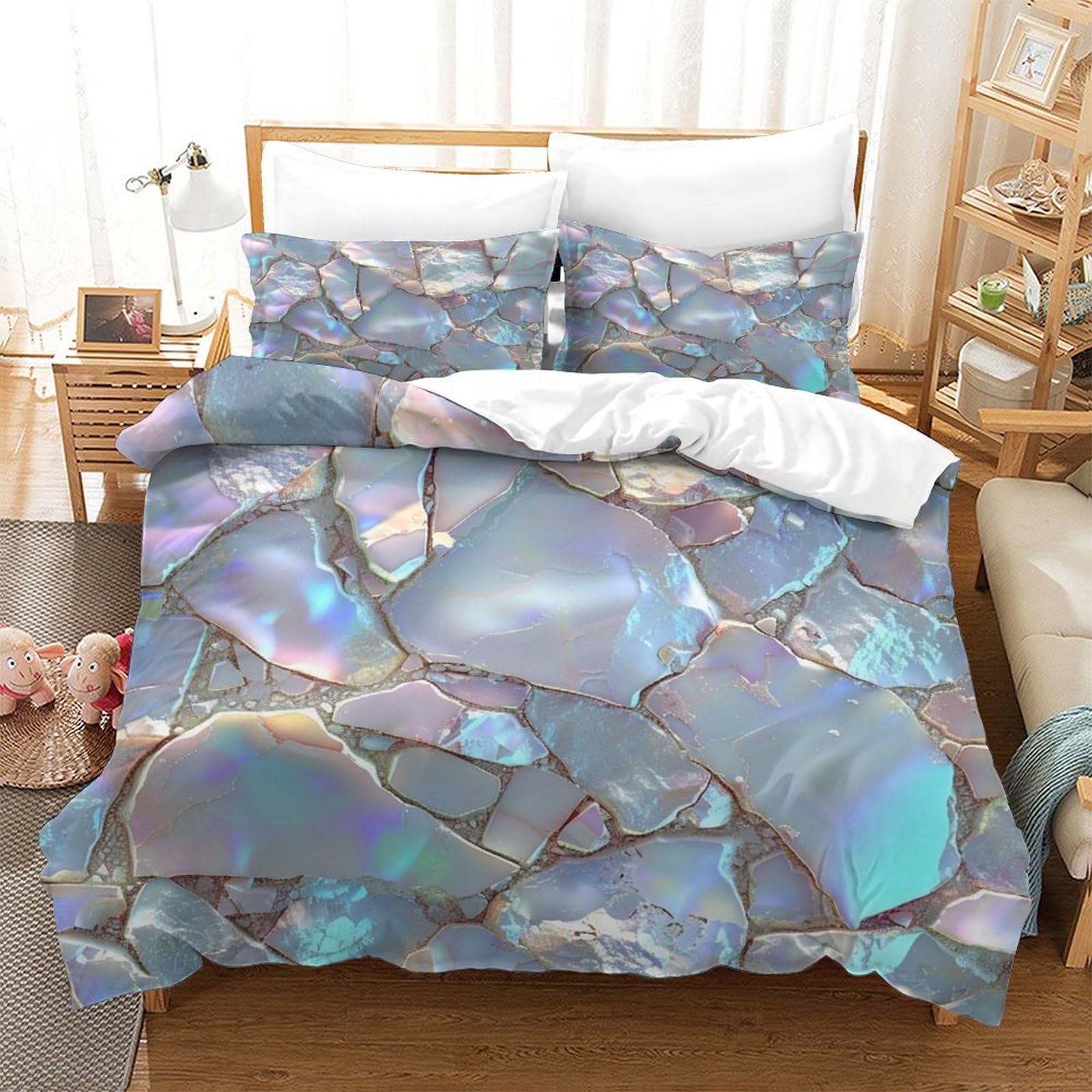 P1S9U7W5Y Gradient Gem Pattern 3D Printed Duvet Cover Set 3pcs Microfiber Crystal Design Bedding Set Double（200x200cm）