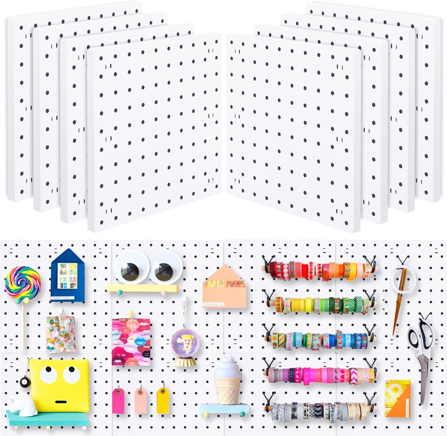 Peg Board Wall Organizer Panels - 6Pcs Black ABS Pegboard Wall Mount for Home, Craft Room, Garage, Kitchen, Workshop, Tool Organization, 10*10in (No Hooks and Bins)
