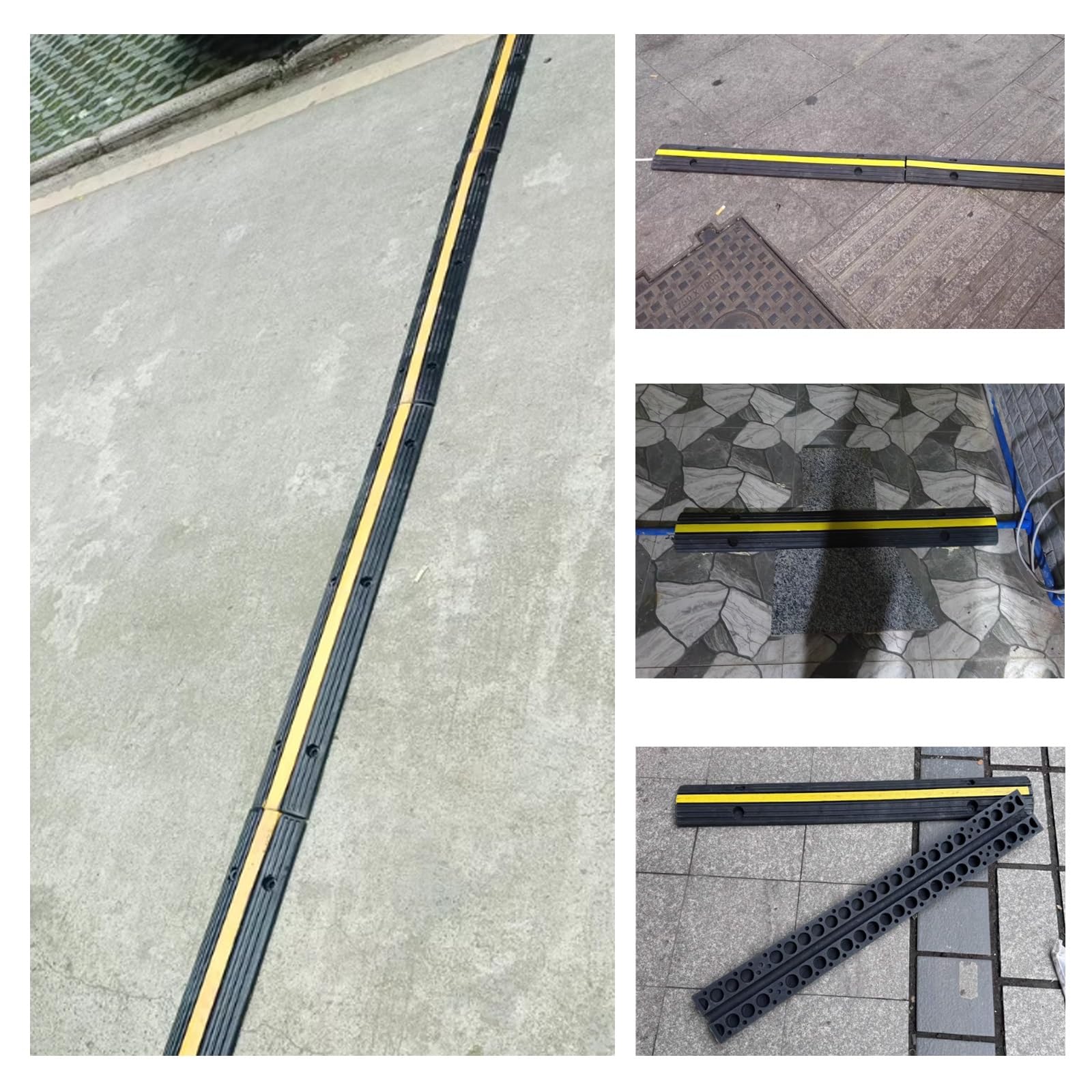 Protector Cables de Goma y Plástico, Canaleta Cables Suelo, Rampa Protectora de Cables, Canal Único, Superficie Antideslizante, para Cables en el Suelo (2 Piezas)
