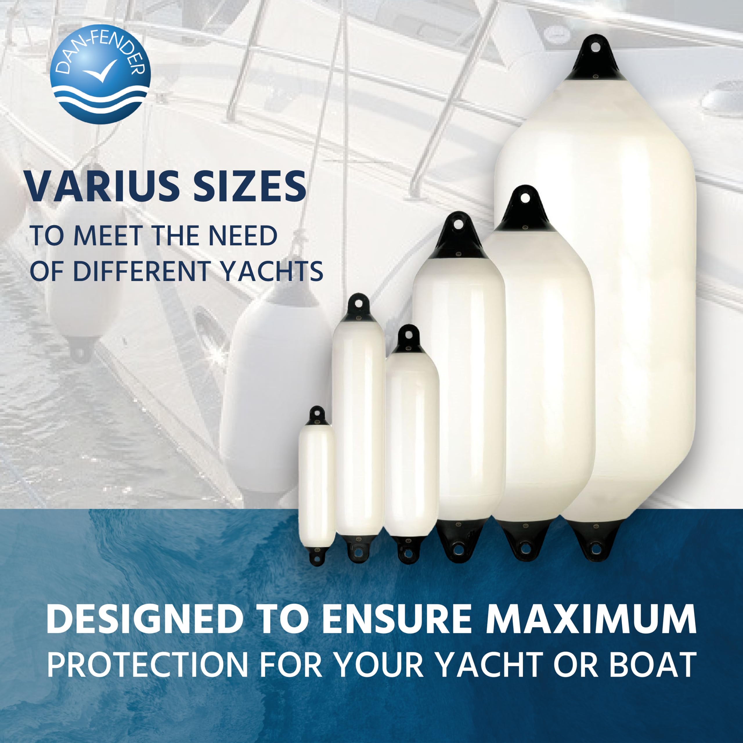 Dan-Fender Heavy Duty Boat Fender 520-F01 - Bumper for Boats (17-20 ft Long) - Strong & Flexible PVC, All Weather Conditions, Universal Fit Boat Accessories for Docking (Black)