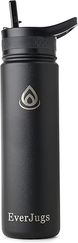 Miniatura 1 de Botella de agua deportiva de 24 onzas, boca ancha, botella de acero inoxidable de alta calidad con tapa con pajilla, doble pared aislada al vacío,