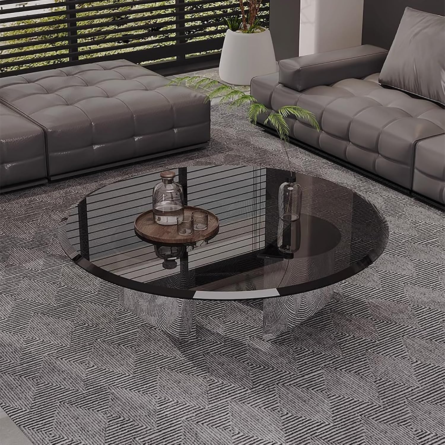 リビングルーム用丸型ガラスコーヒーテーブル31インチのモダンな強化