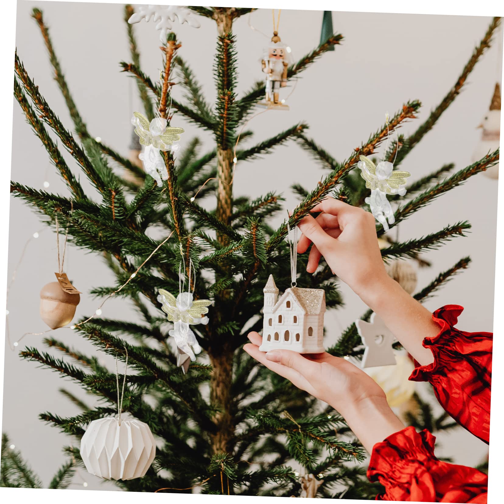 PRETYZOOM 84 Piezas Colgante De Ángel Transparente Colgantes Colgantes De Árbol De Navidad Claro con Alas Decoraciones Colgantes De Campanas De Navidad Estatua Clara El Plastico