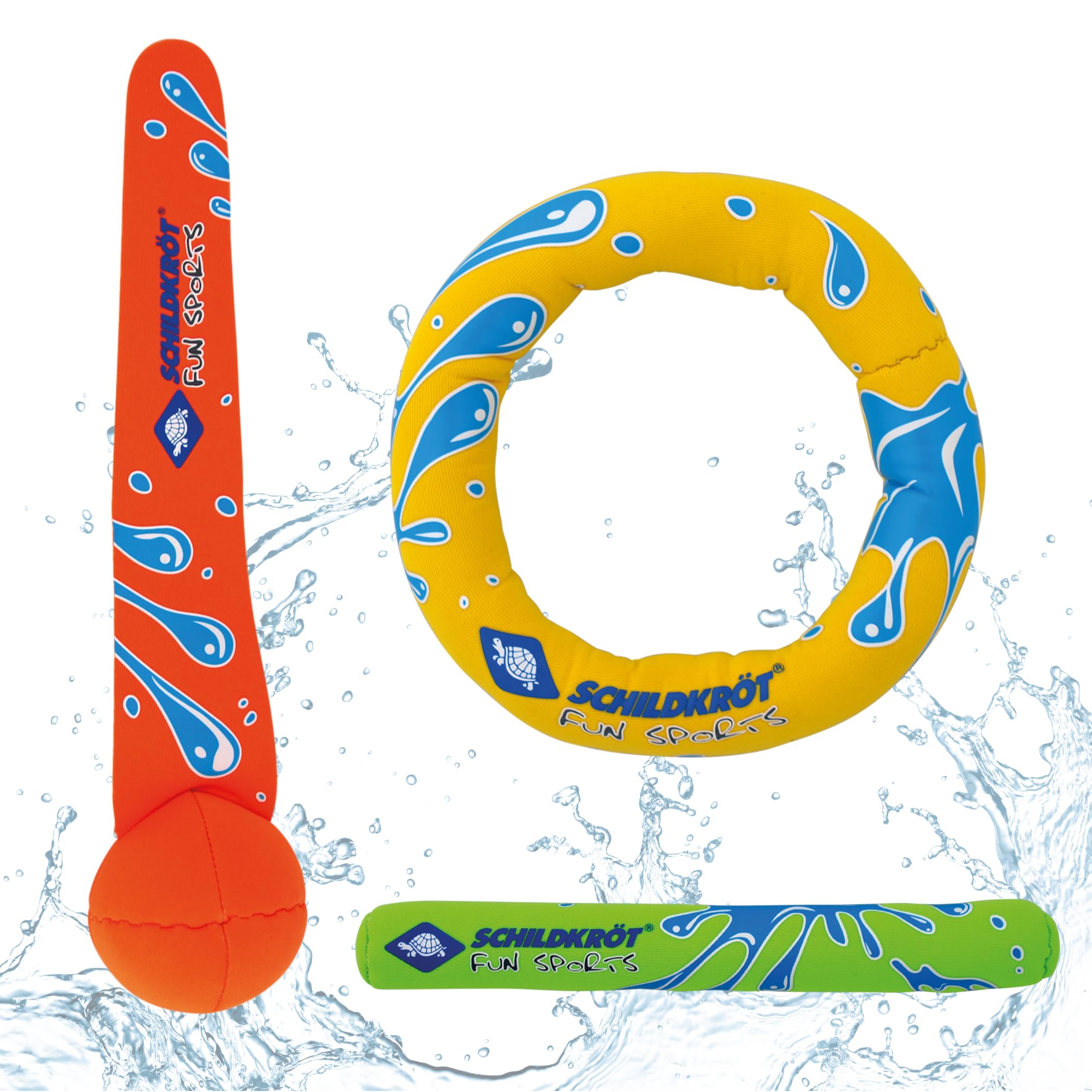 Schildkröt Funsports Neoprene Diving Set, 3 Pieces - 1 Ring, 1 Rod, 1 Ball with Tail, Sand Filling, Stand Vertically in the Bottom, 970217