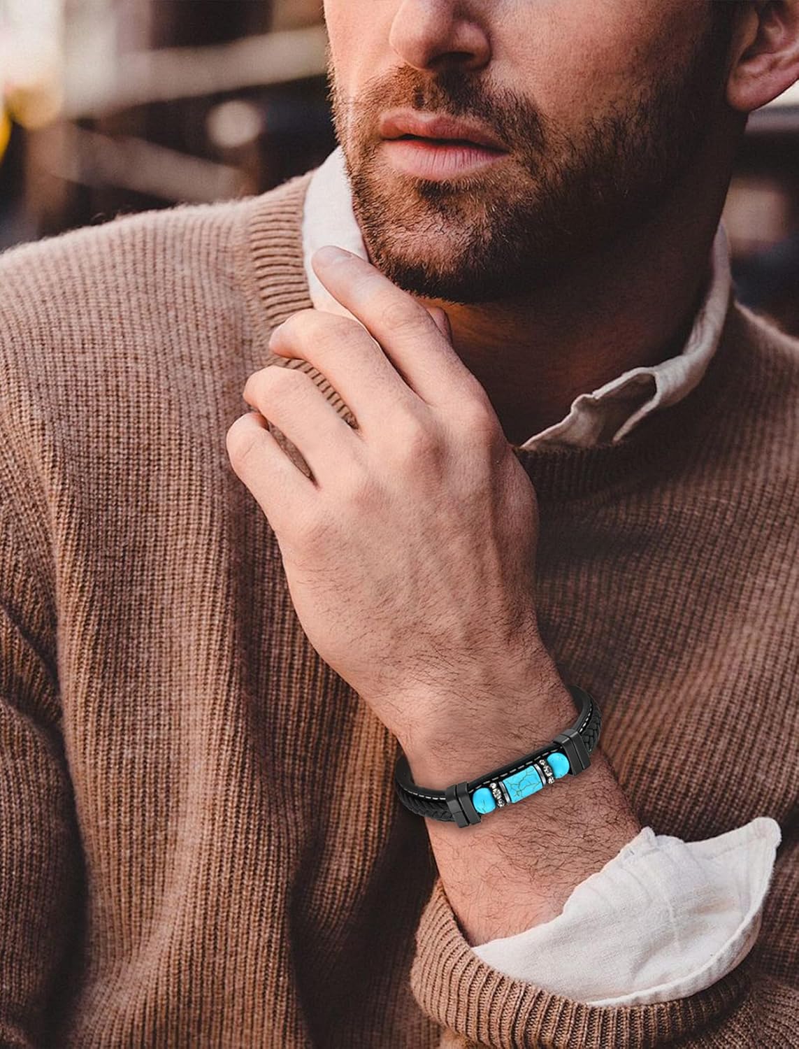 Turquoise Bracelet for Men Leather Men Bracelet - Image 2