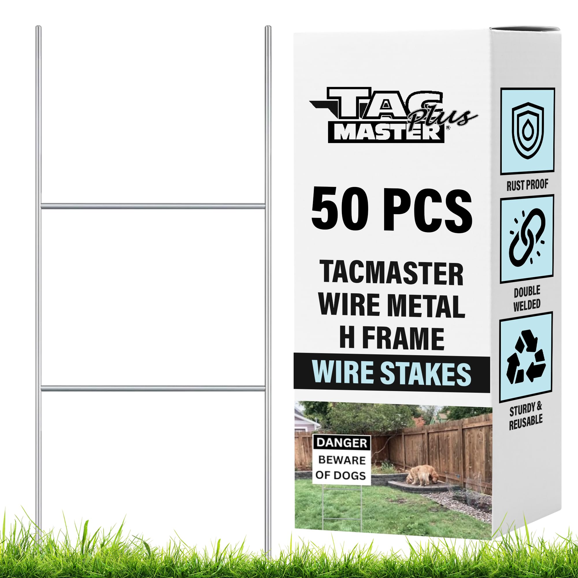 Tacmaster Wire Metal Yard and Sign H Stakes – Durable Blank Lawn Sign Posts for 4mm Corrugated Panels, Real Estate Signs, Waterproof and Wind Resistant, Ideal for Outdoor Use, 30"x10" – 50 Pack