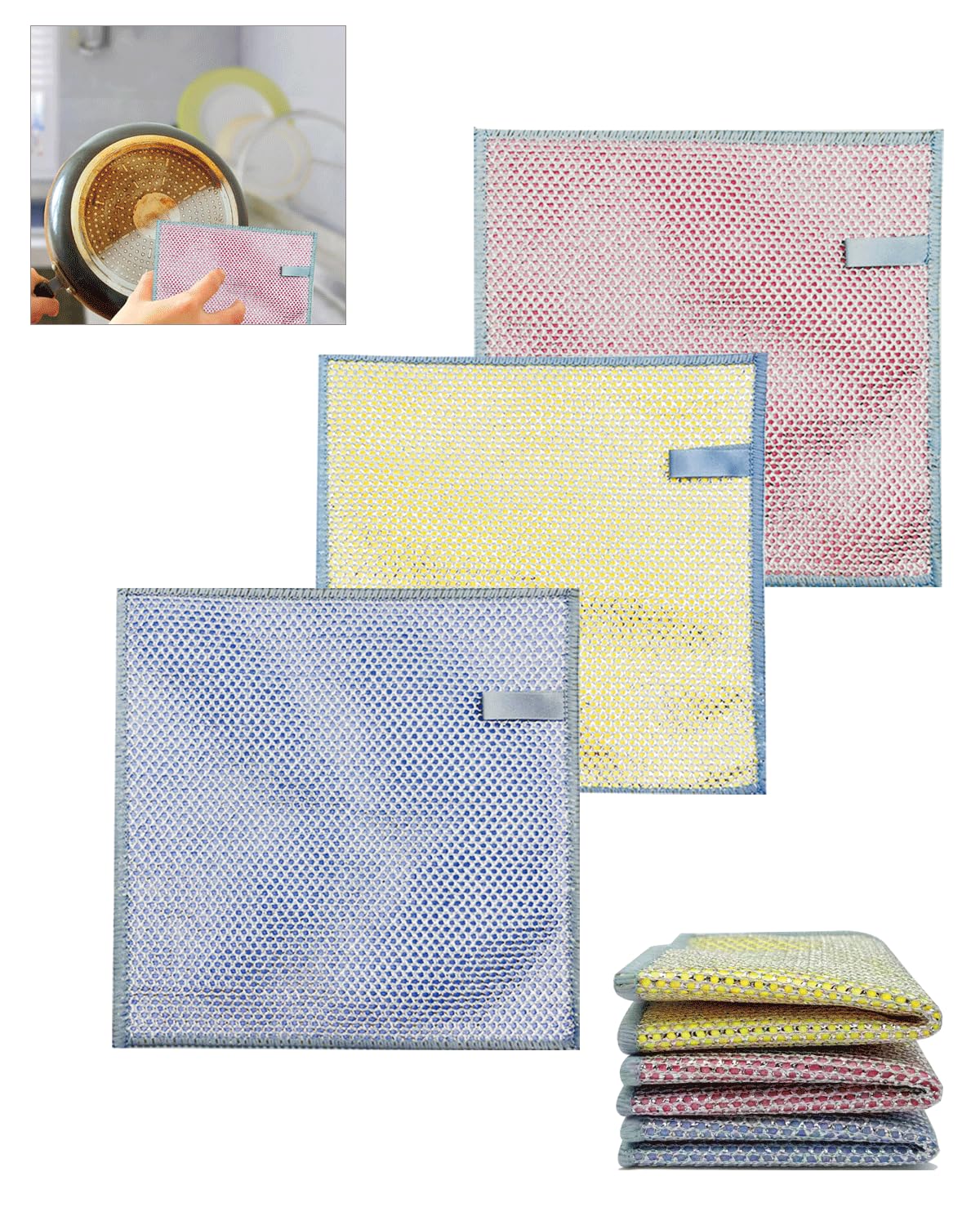EIJEIJ 3 Pieces Multi-Purpose Steel Wire Dishcloths, Reusable (3Pcs)