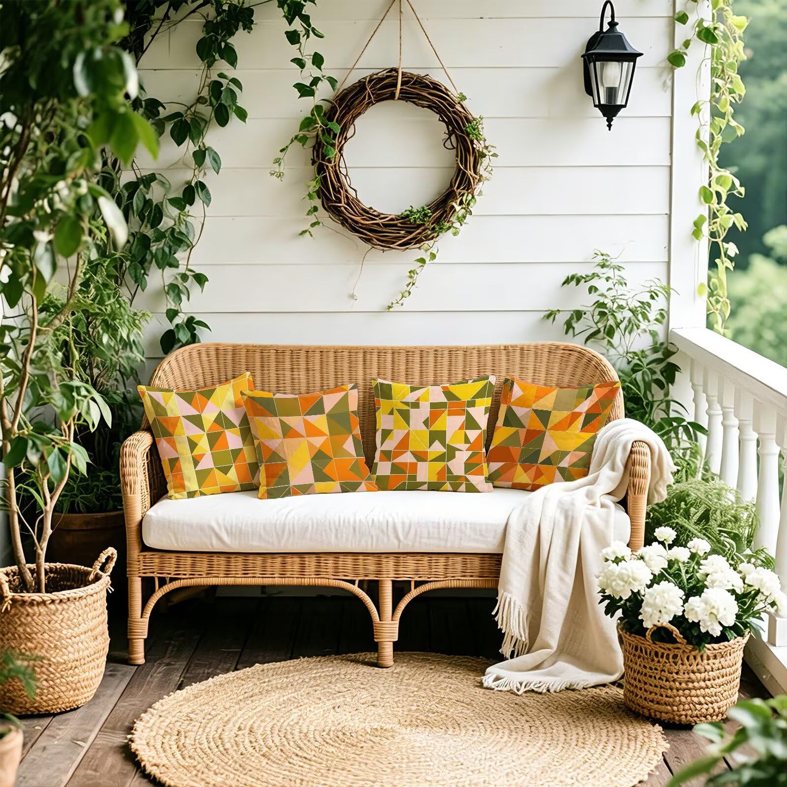 Giallo Federe Cuscini Divano 40x40cm, Cuscini da Esterno Set de 4, Cod-92 | Lin Copricuscini Decorativi Letto Arredo, per Letto, Soggiorno, Giardino, Esterno, Casa Decorazione Set di 4 Geometria