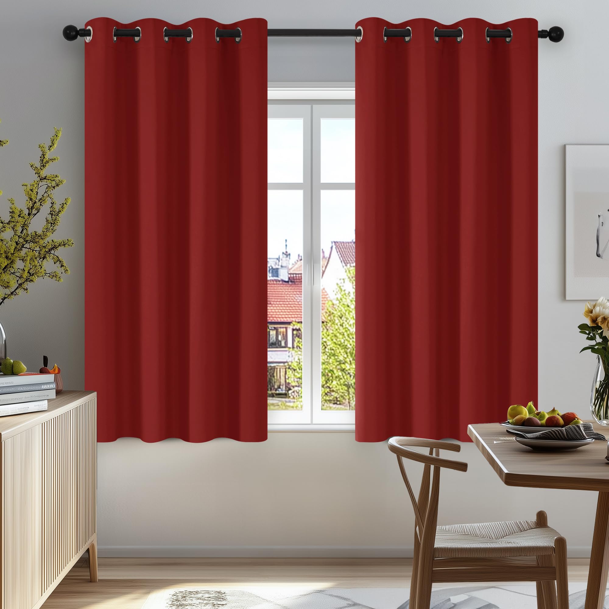 Deconovo Curtains Blackout Thermal Insulated Eyelet Blackout Curtains for Living Room 42 x 95 Inch Drop Bright Red 1 Pair โ image 1