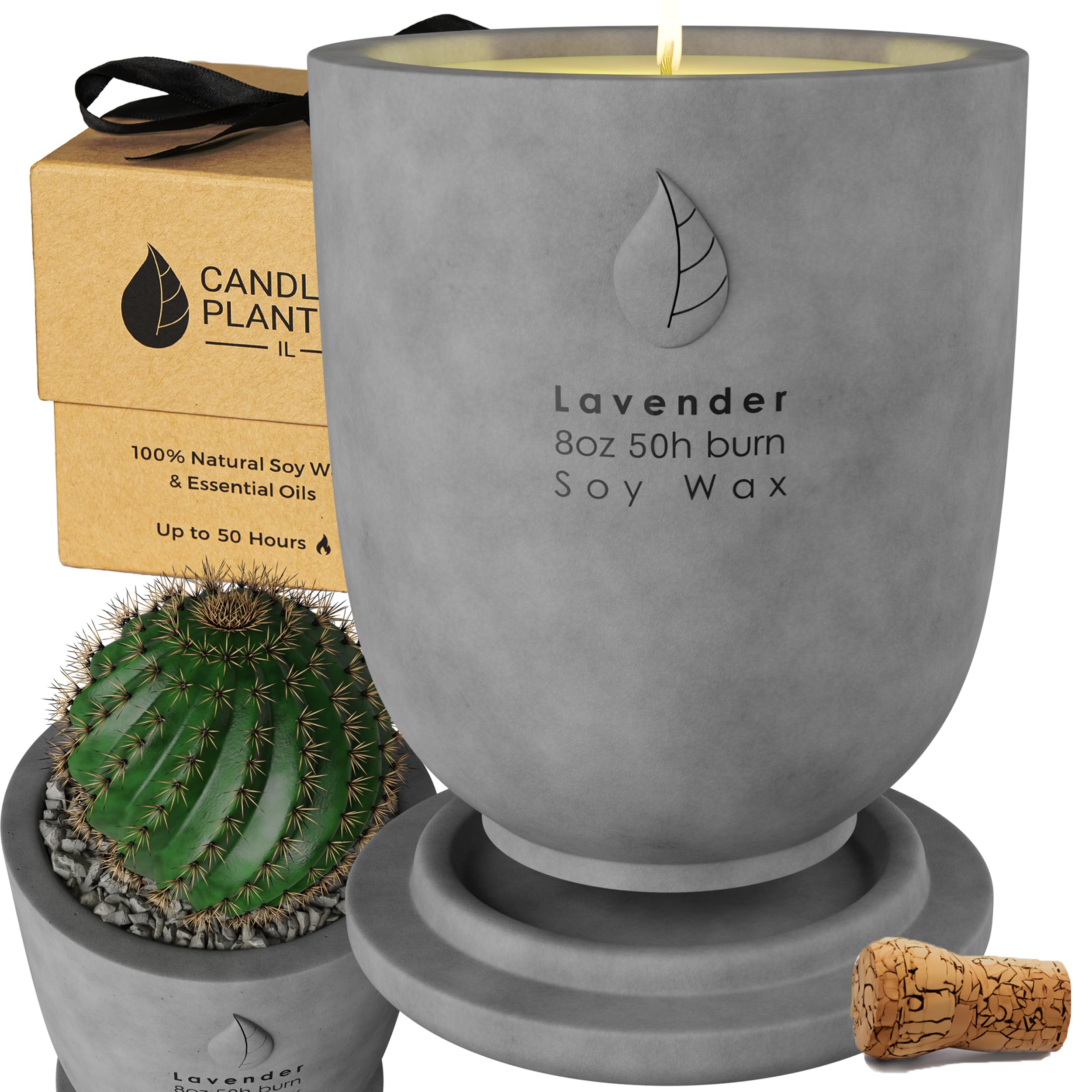Matani Concrete Cement Candle Planter - Aromatherapy Soy, Dual Purpose Jar - Grey Lavender