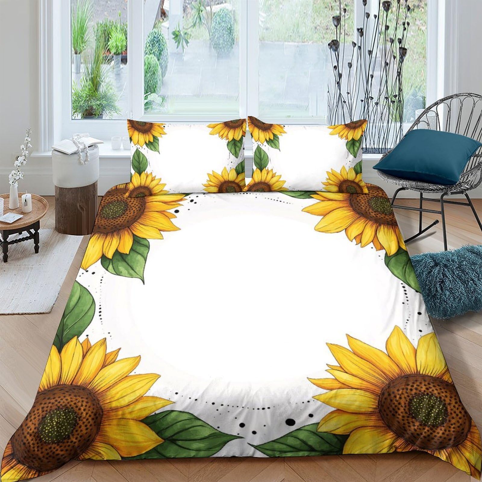 Ctjqhvkz Style-7 3D Printed Sunflower Fitted Sheet Microfiber Soft Yellow Floral Bed Sheet For Bedroom Guest Room Easy Care Decor Single（135X200cm）