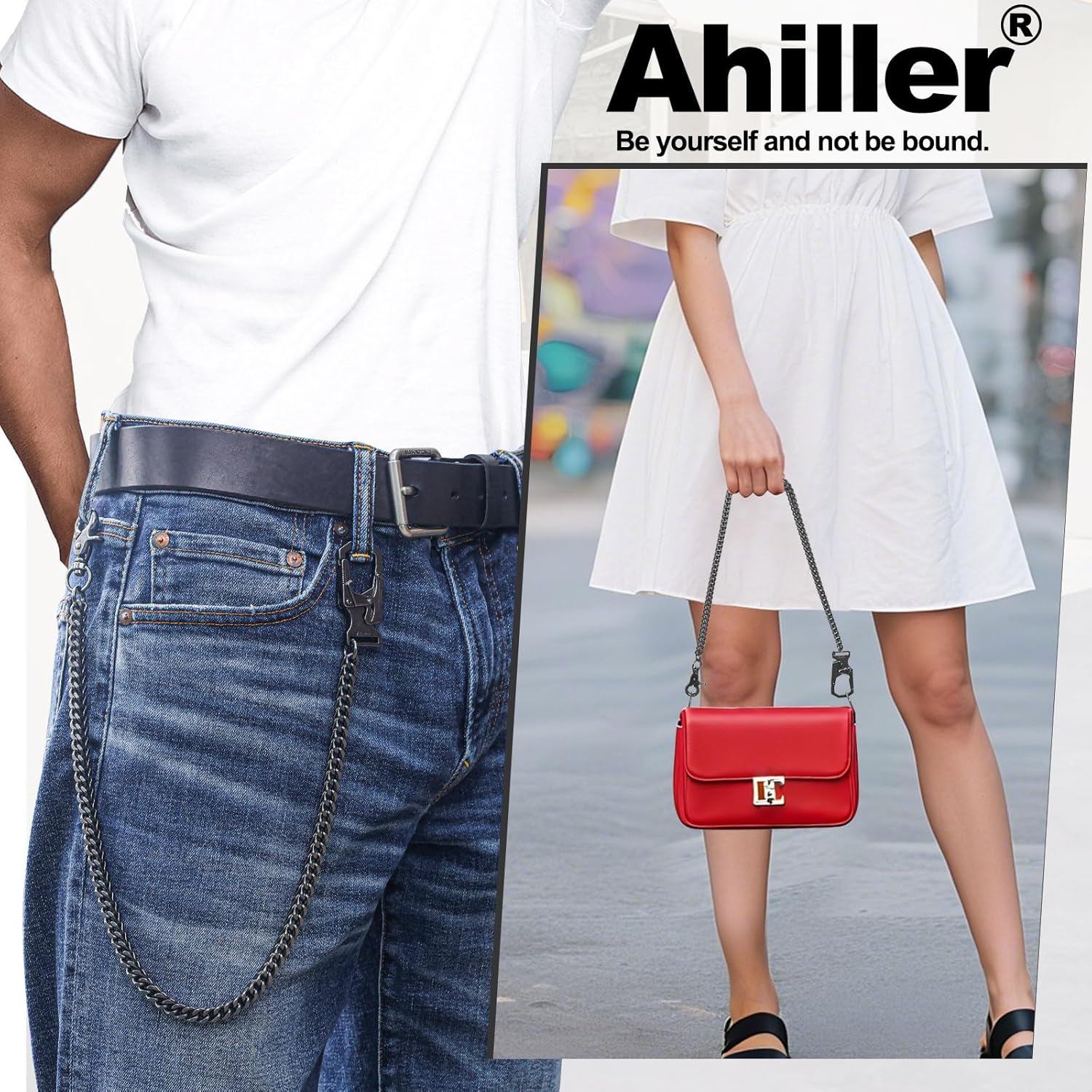 Ahiller Punk Biker Wallet Chain for Men Women, Heavy Duty Stainless Steel Pants Chain with Double Lock Clasp - Image 3
