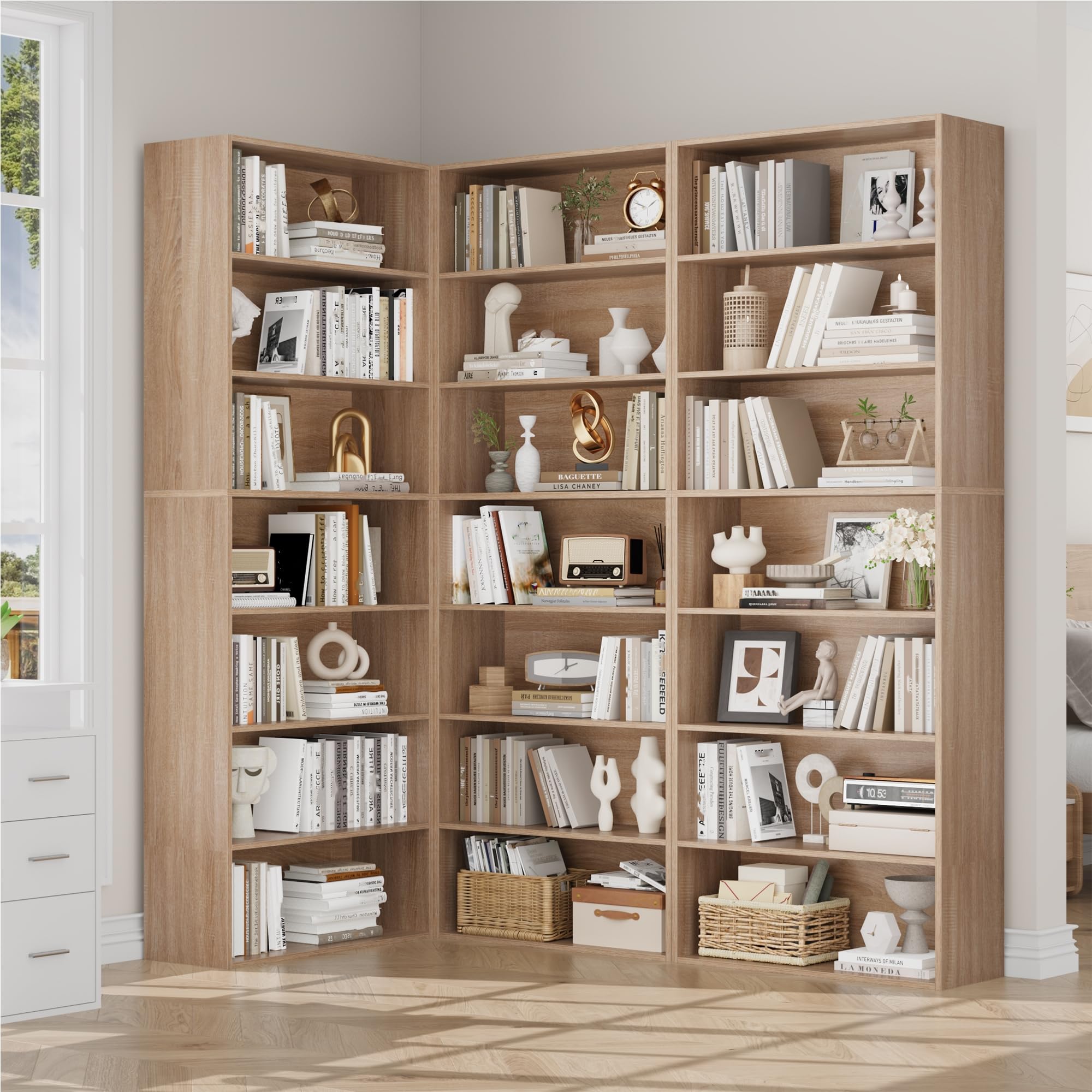 FirFurd Bibliothèque Étagère de Rangement 7 Niveaux Bibliotheque Meuble de Rangement Bibliothèques pour Salon Bureau Chambre 209,5 x 60 x 23,5 cm, Chêne